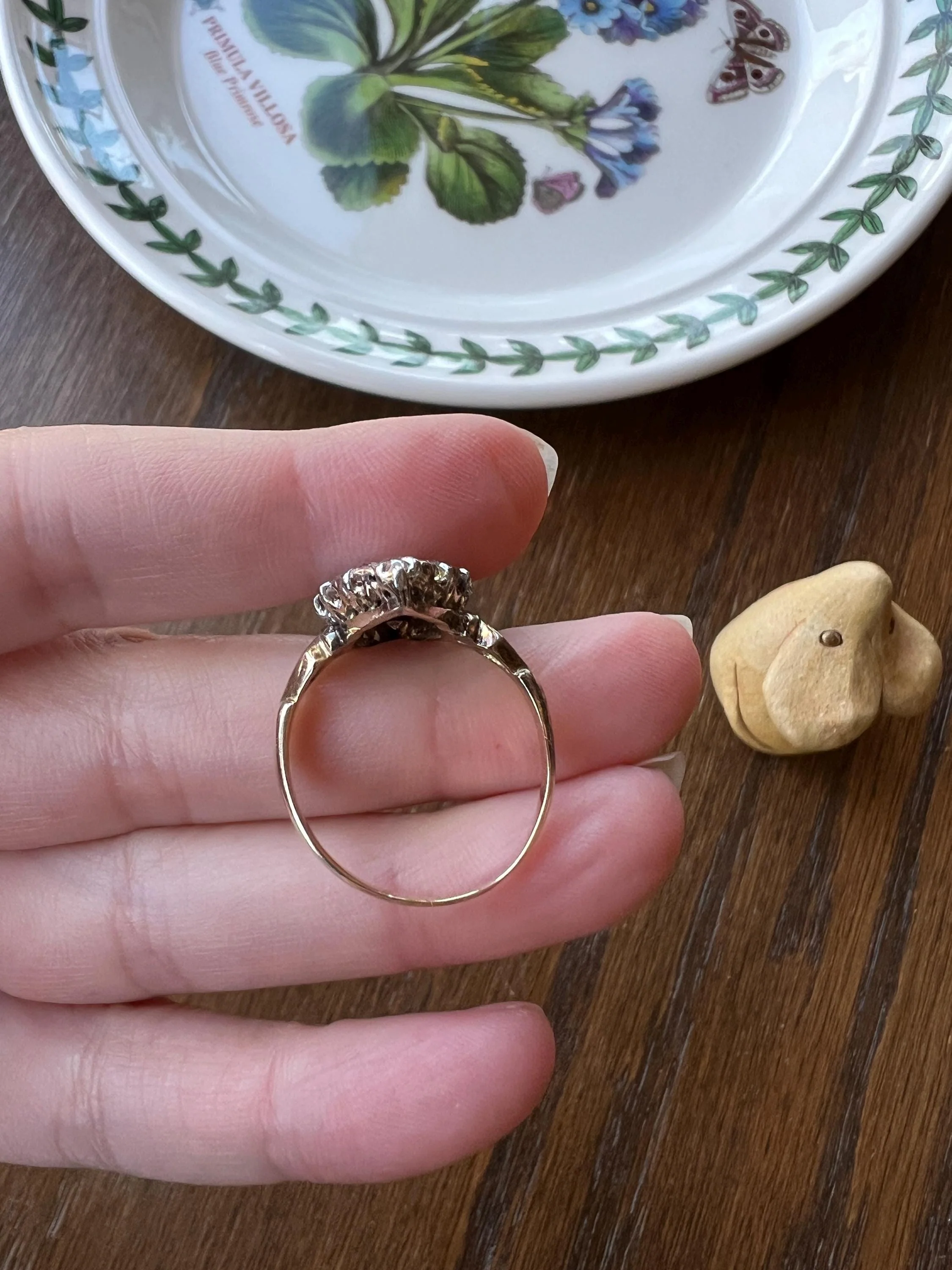 Champagne Dusty BLUSH Hues Antique 2.5 Carat Old Mine Cut DIAMOND Light Brown Cobblestone Cluster Navette Ring 14k Gold - Image 10