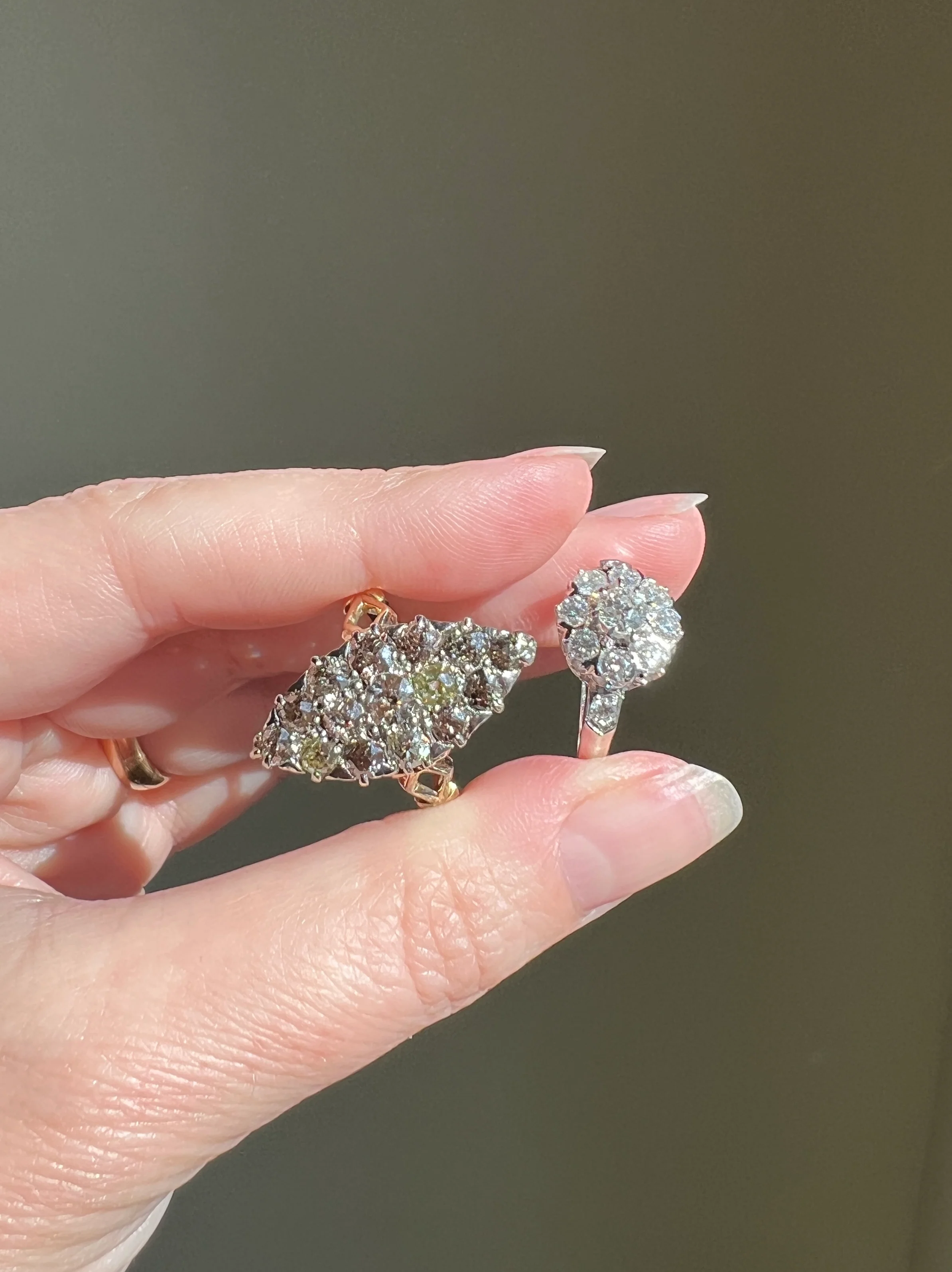 Champagne Dusty BLUSH Hues Antique 2.5 Carat Old Mine Cut DIAMOND Light Brown Cobblestone Cluster Navette Ring 14k Gold - Image 14
