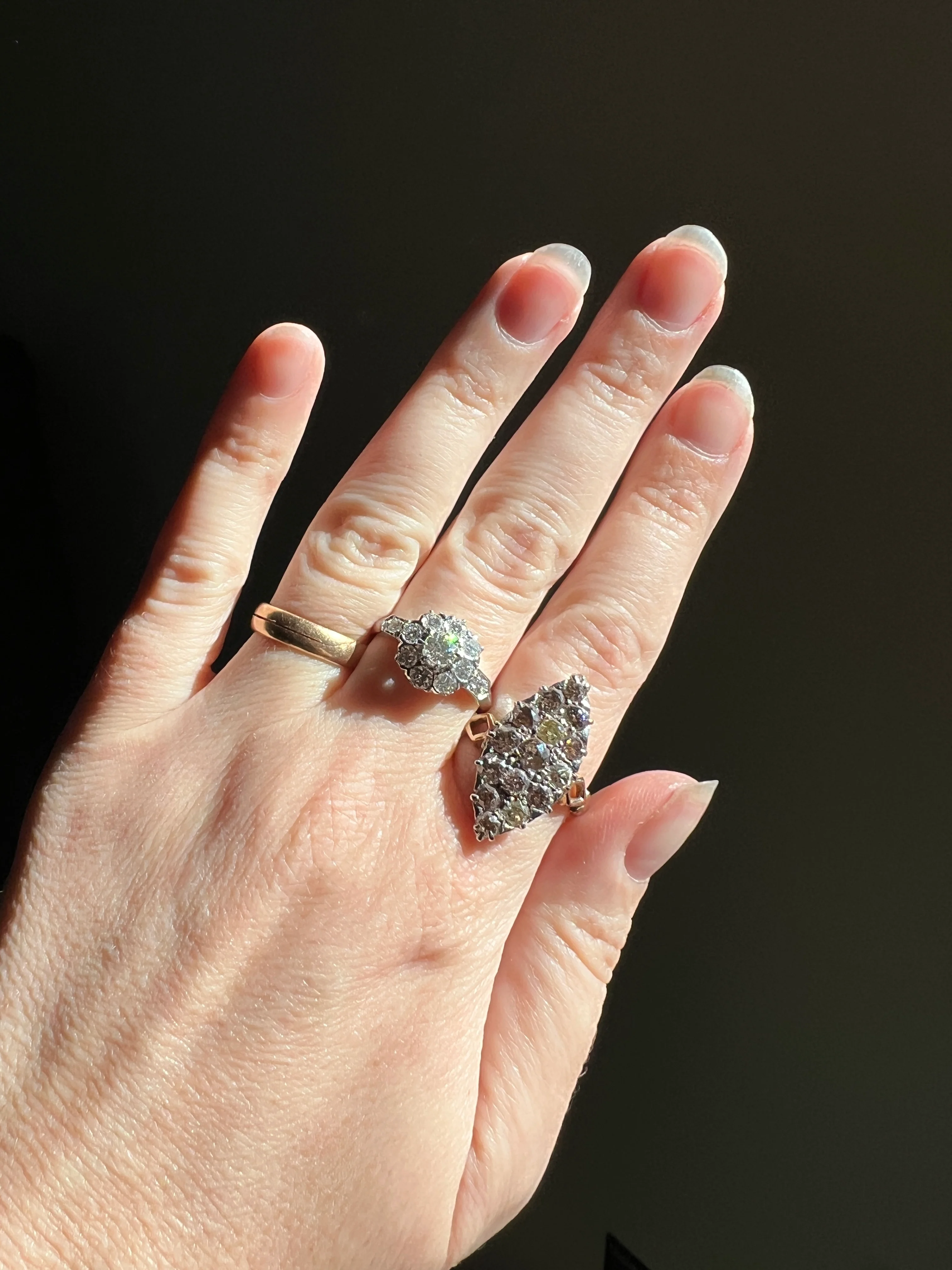 Champagne Dusty BLUSH Hues Antique 2.5 Carat Old Mine Cut DIAMOND Light Brown Cobblestone Cluster Navette Ring 14k Gold - Image 18