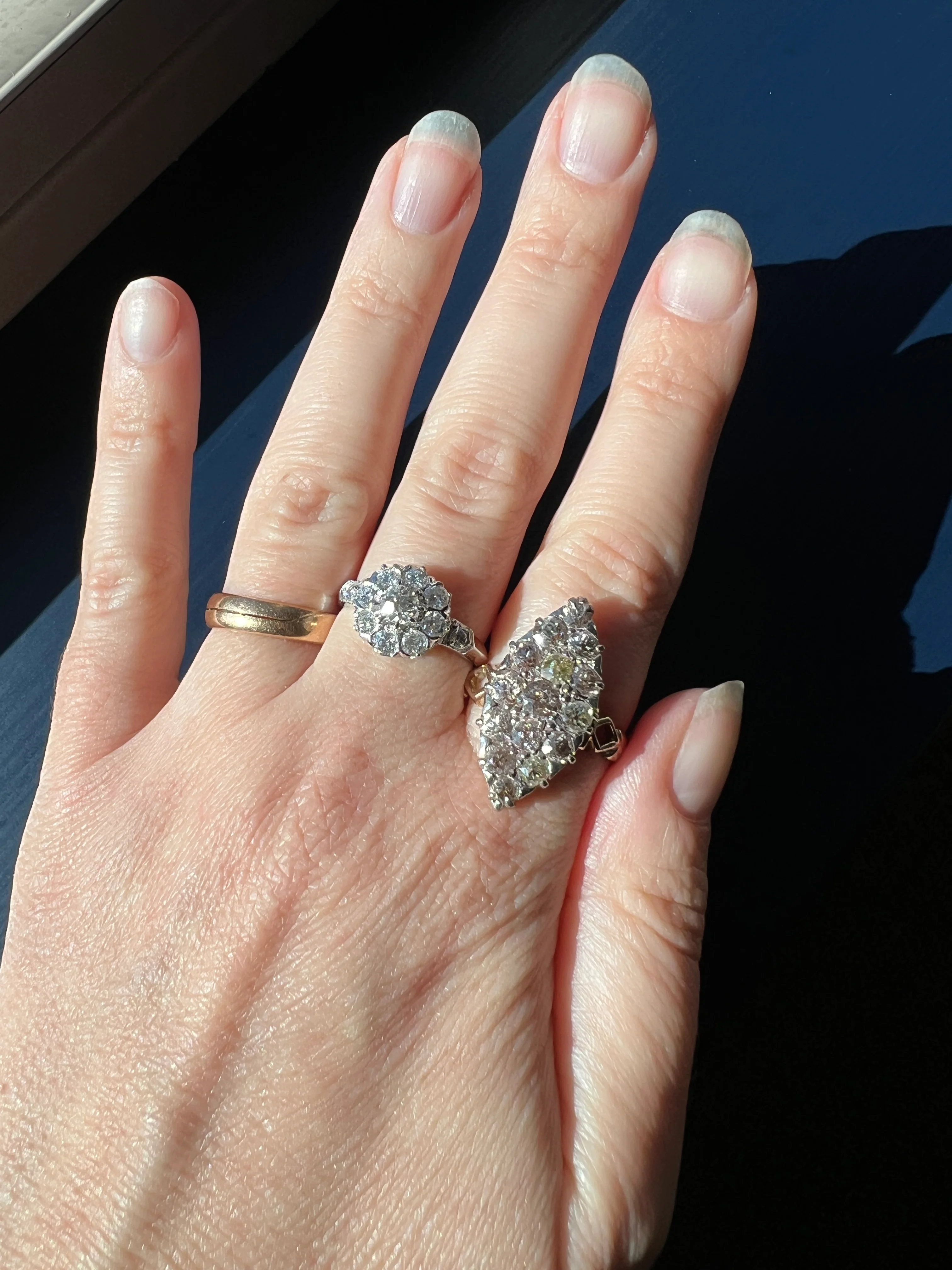 Champagne Dusty BLUSH Hues Antique 2.5 Carat Old Mine Cut DIAMOND Light Brown Cobblestone Cluster Navette Ring 14k Gold - Image 19
