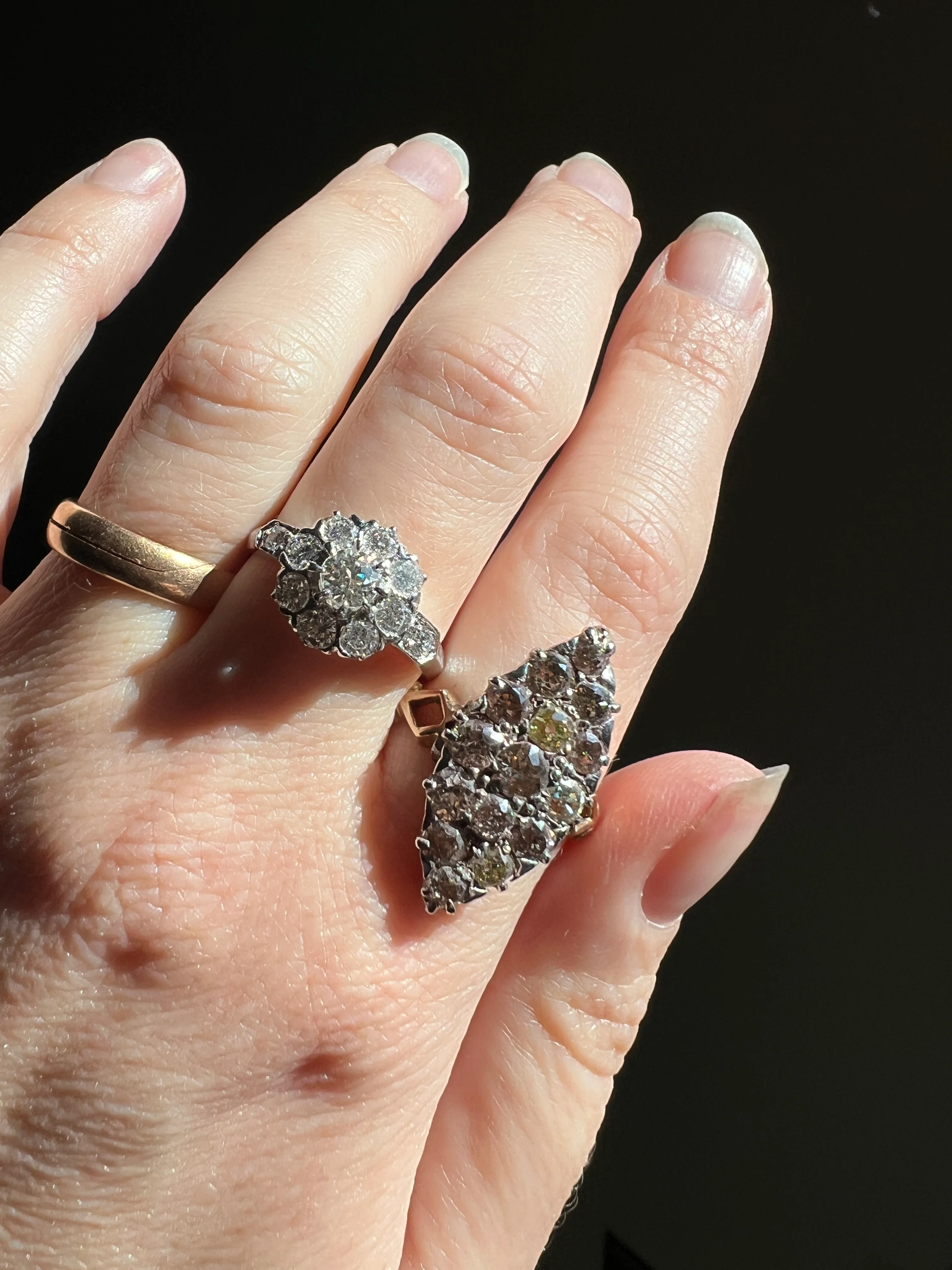 Champagne Dusty BLUSH Hues Antique 2.5 Carat Old Mine Cut DIAMOND Light Brown Cobblestone Cluster Navette Ring 14k Gold - Image 26