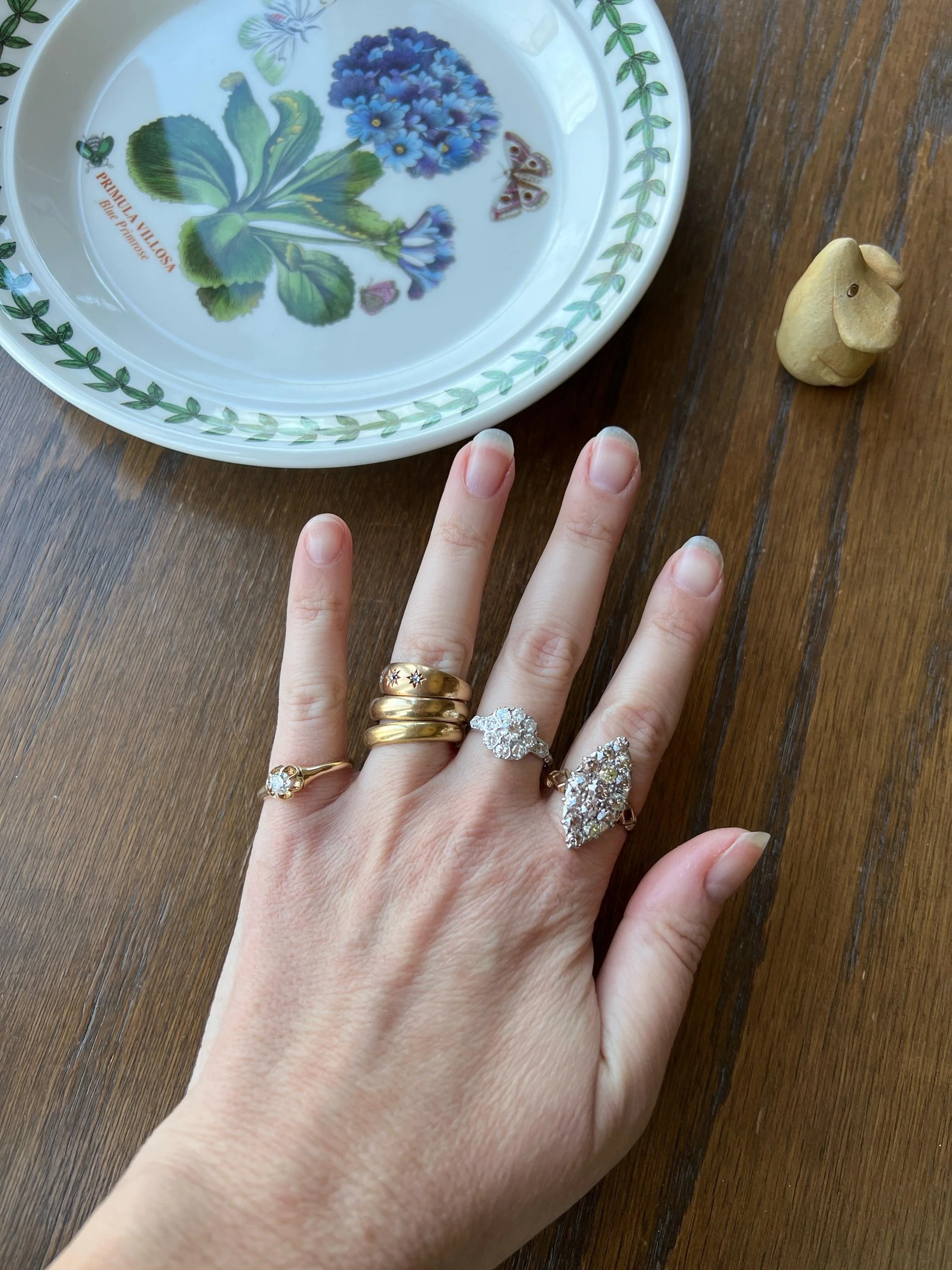 Champagne Dusty BLUSH Hues Antique 2.5 Carat Old Mine Cut DIAMOND Light Brown Cobblestone Cluster Navette Ring 14k Gold - Image 8