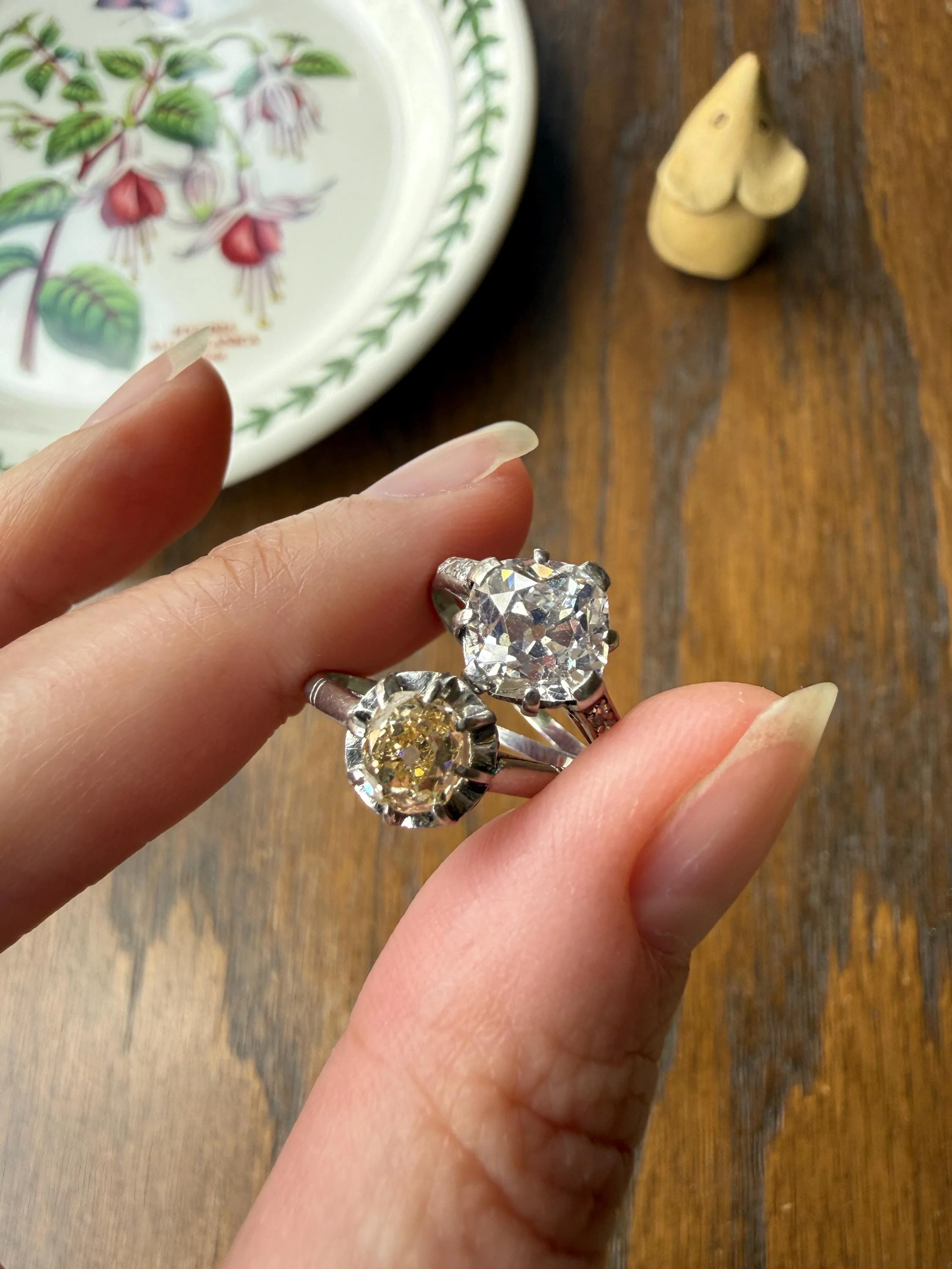 CHAMPAGNE Extra Chunky Old Mine Cut DIAMOND Eye Clean .8 Carat Antique Solitaire Ring French Platinum Skinny Band Engagement OMC - Image 10