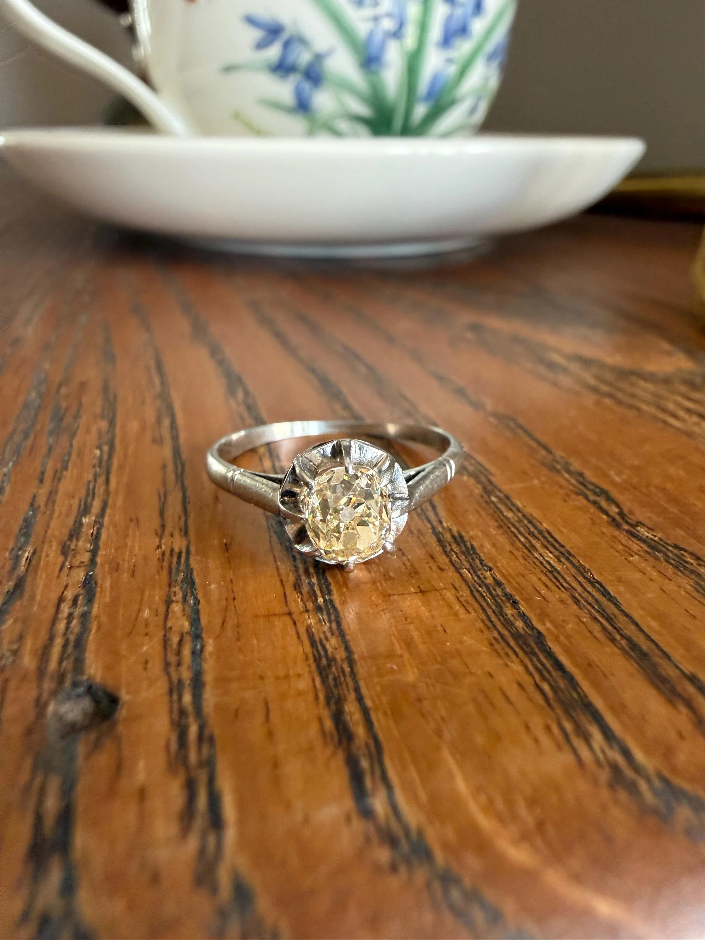 CHAMPAGNE Extra Chunky Old Mine Cut DIAMOND Eye Clean .8 Carat Antique Solitaire Ring French Platinum Skinny Band Engagement OMC - Image 11