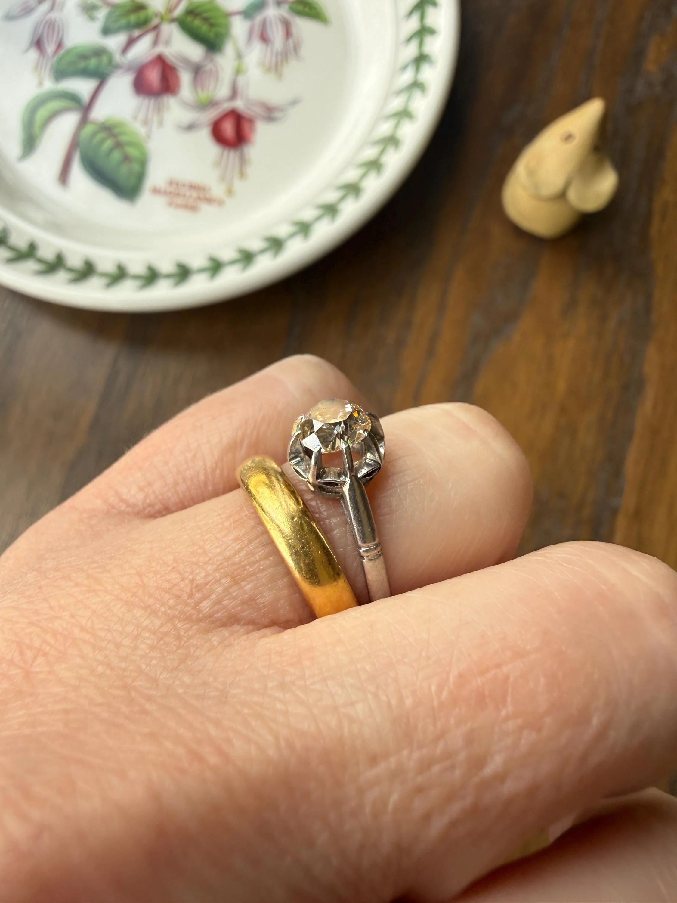 CHAMPAGNE Extra Chunky Old Mine Cut DIAMOND Eye Clean .8 Carat Antique Solitaire Ring French Platinum Skinny Band Engagement OMC - Image 12