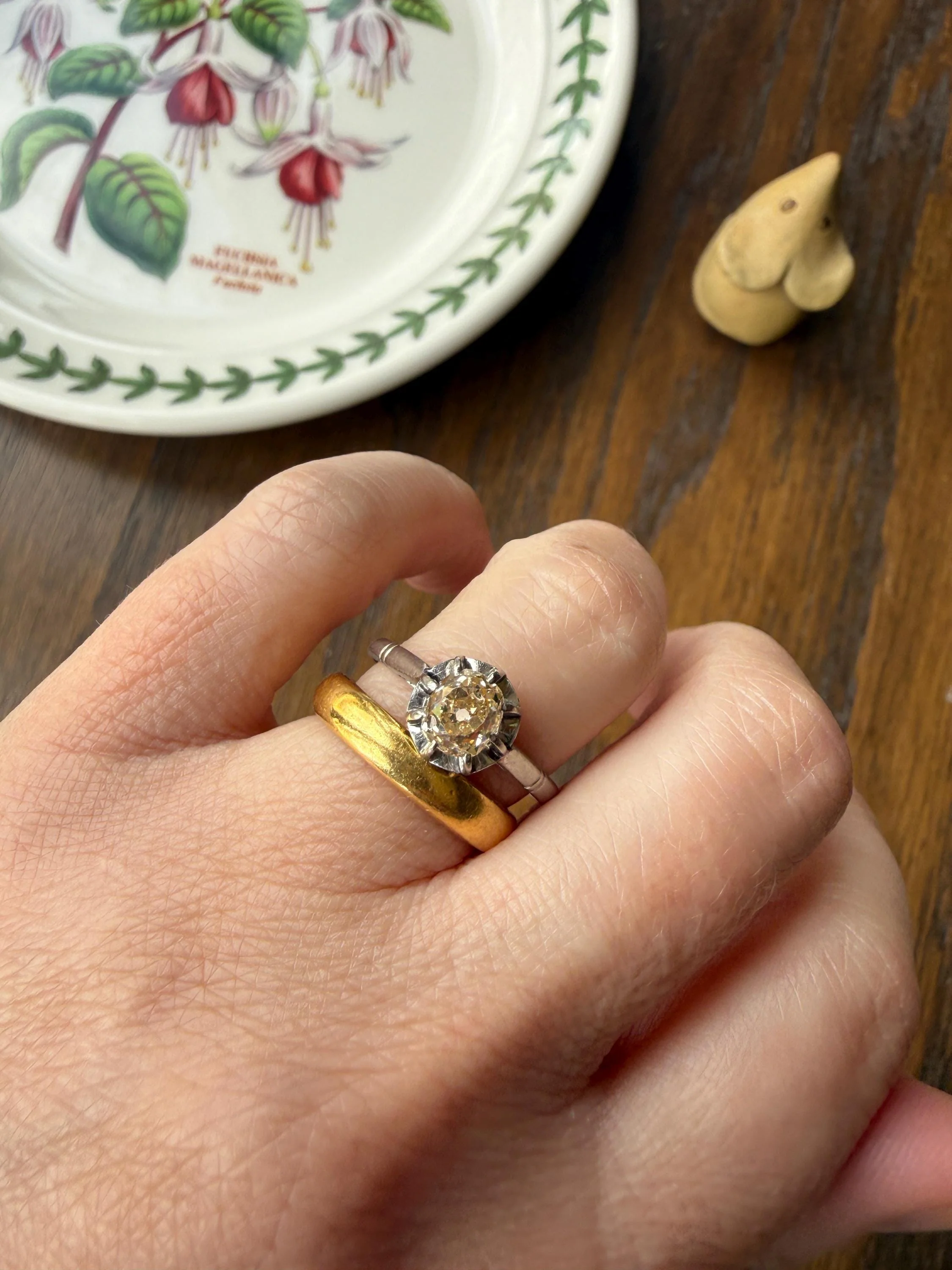 CHAMPAGNE Extra Chunky Old Mine Cut DIAMOND Eye Clean .8 Carat Antique Solitaire Ring French Platinum Skinny Band Engagement OMC - Image 14