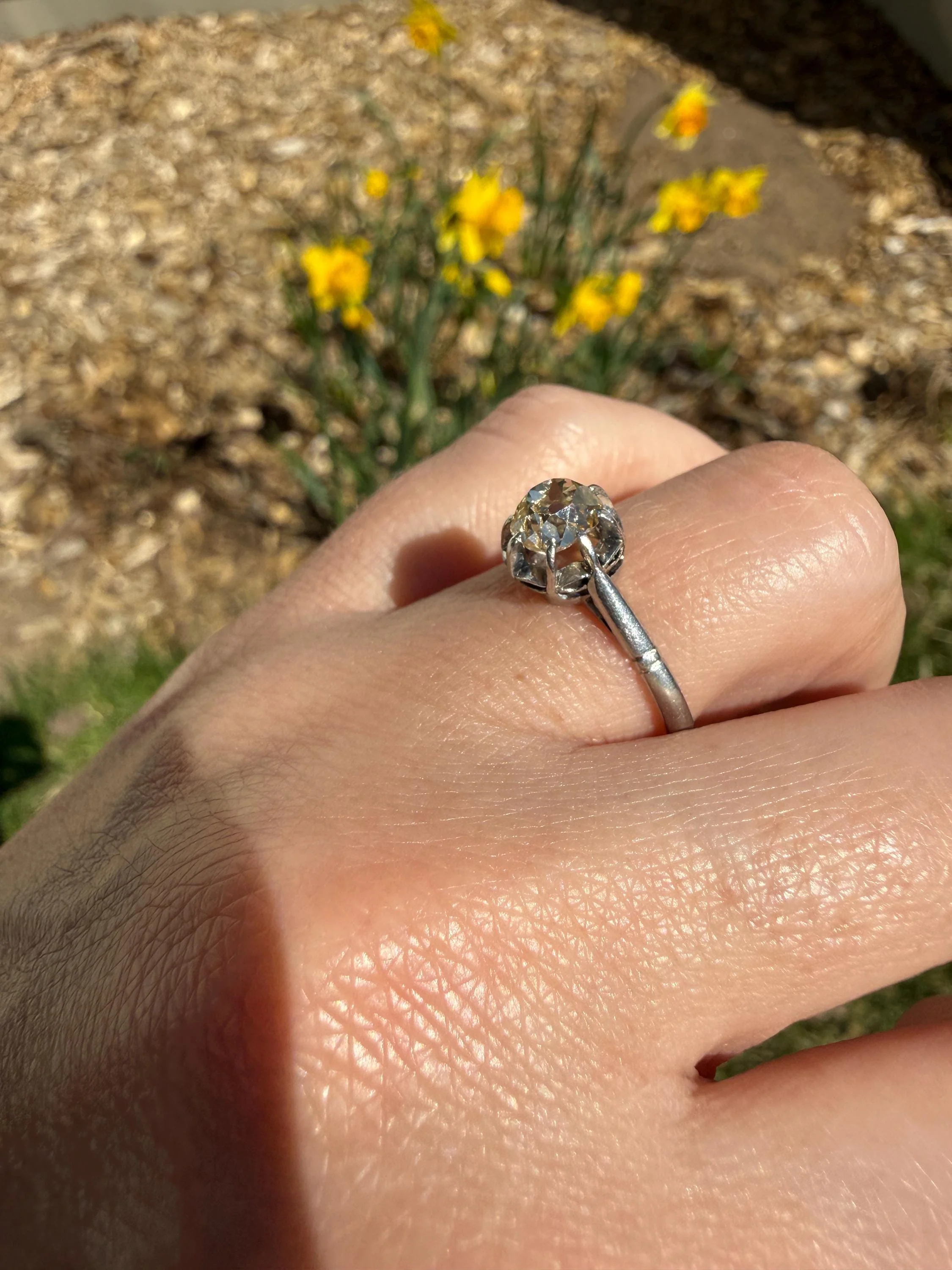CHAMPAGNE Extra Chunky Old Mine Cut DIAMOND Eye Clean .8 Carat Antique Solitaire Ring French Platinum Skinny Band Engagement OMC - Image 15