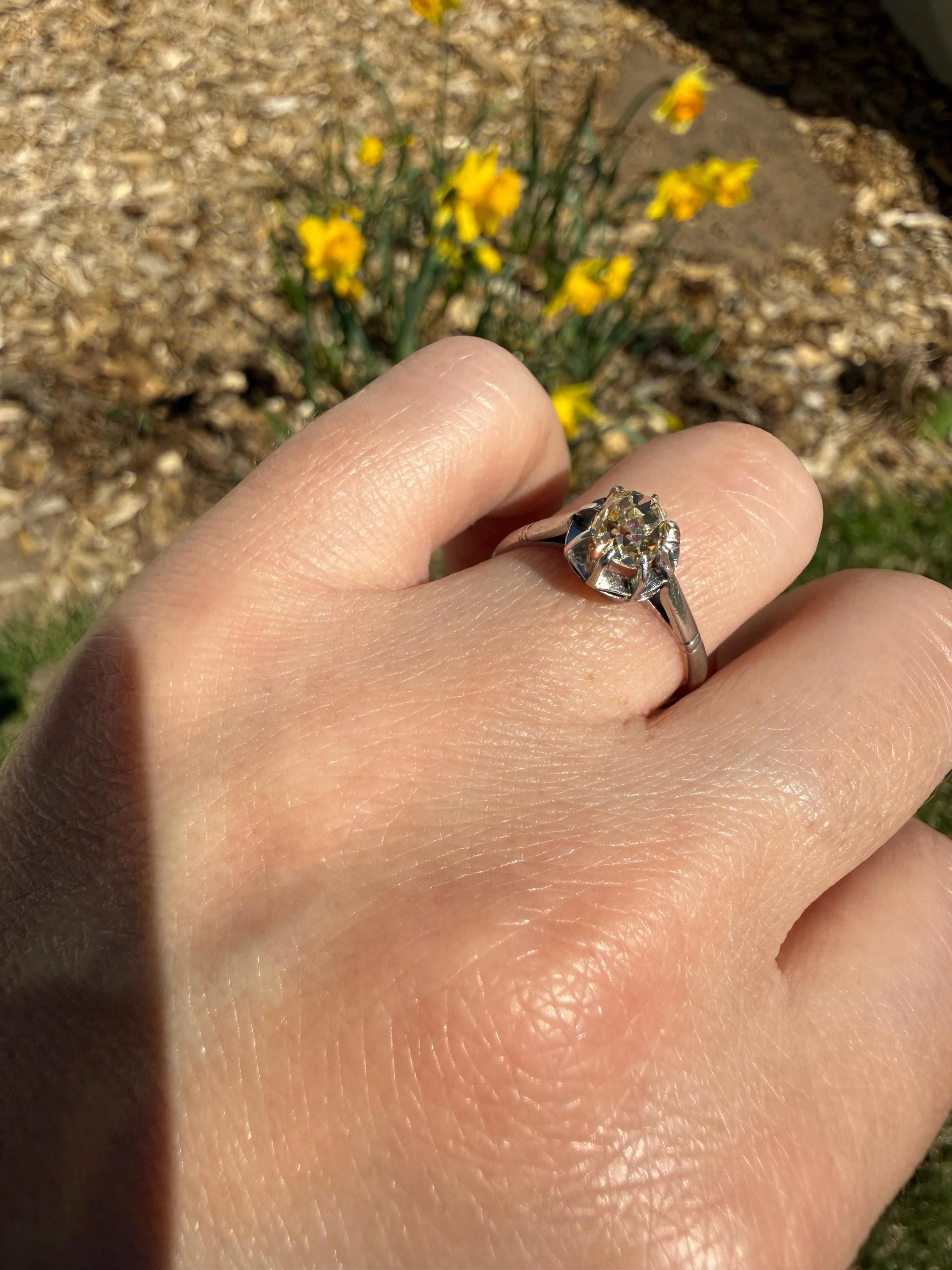 CHAMPAGNE Extra Chunky Old Mine Cut DIAMOND Eye Clean .8 Carat Antique Solitaire Ring French Platinum Skinny Band Engagement OMC - Image 18