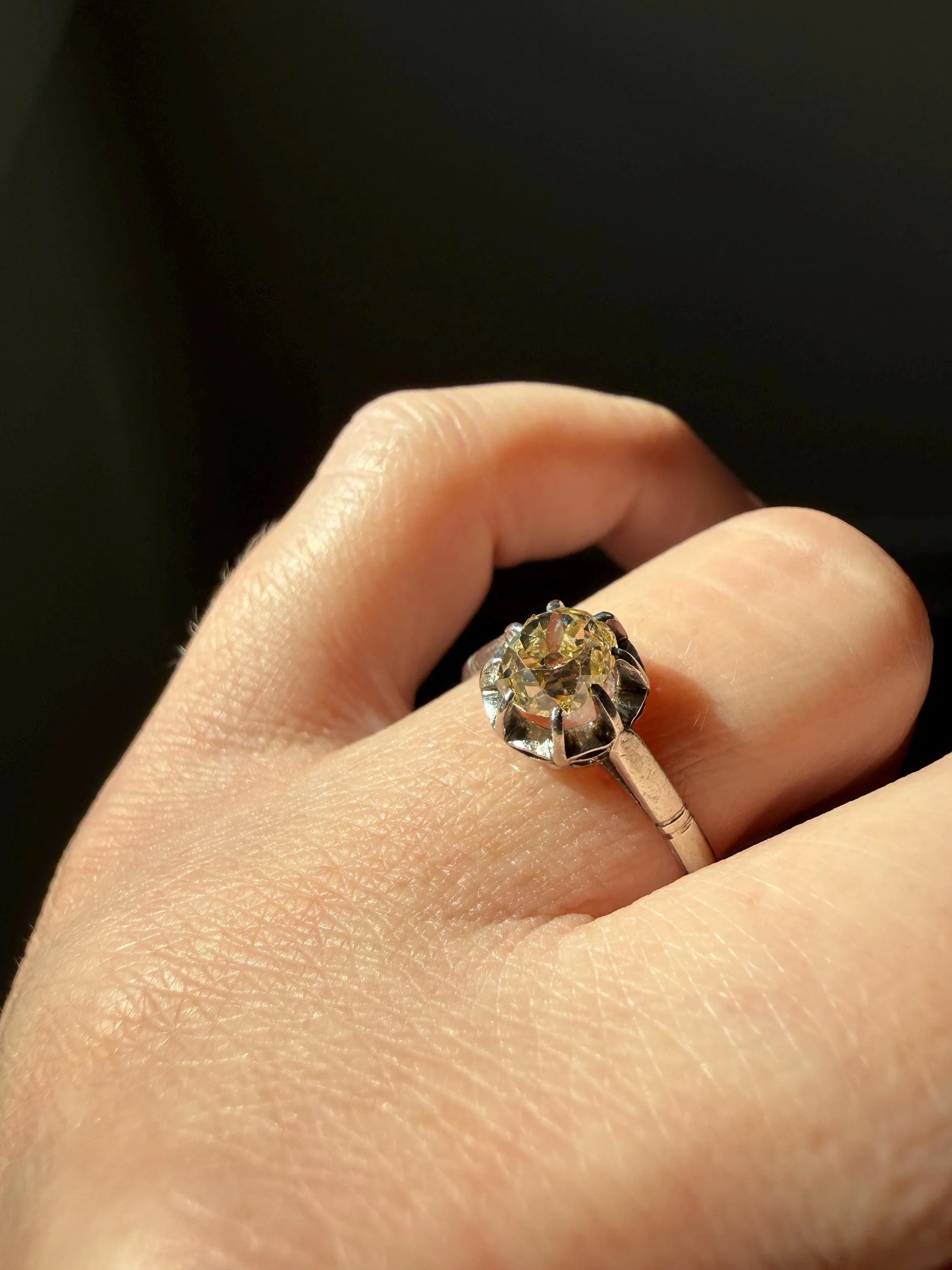 CHAMPAGNE Extra Chunky Old Mine Cut DIAMOND Eye Clean .8 Carat Antique Solitaire Ring French Platinum Skinny Band Engagement OMC - Image 2