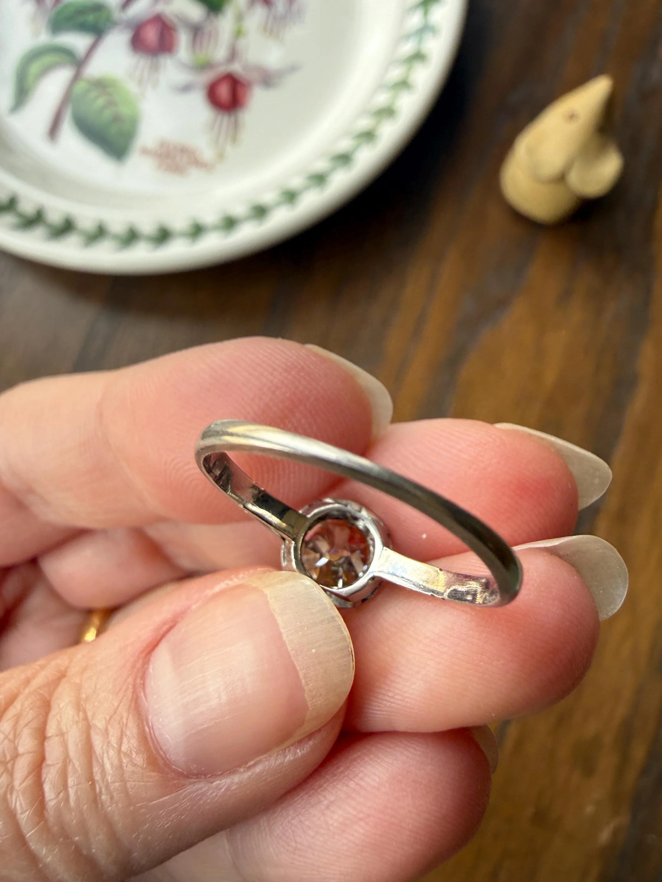 CHAMPAGNE Extra Chunky Old Mine Cut DIAMOND Eye Clean .8 Carat Antique Solitaire Ring French Platinum Skinny Band Engagement OMC - Image 21