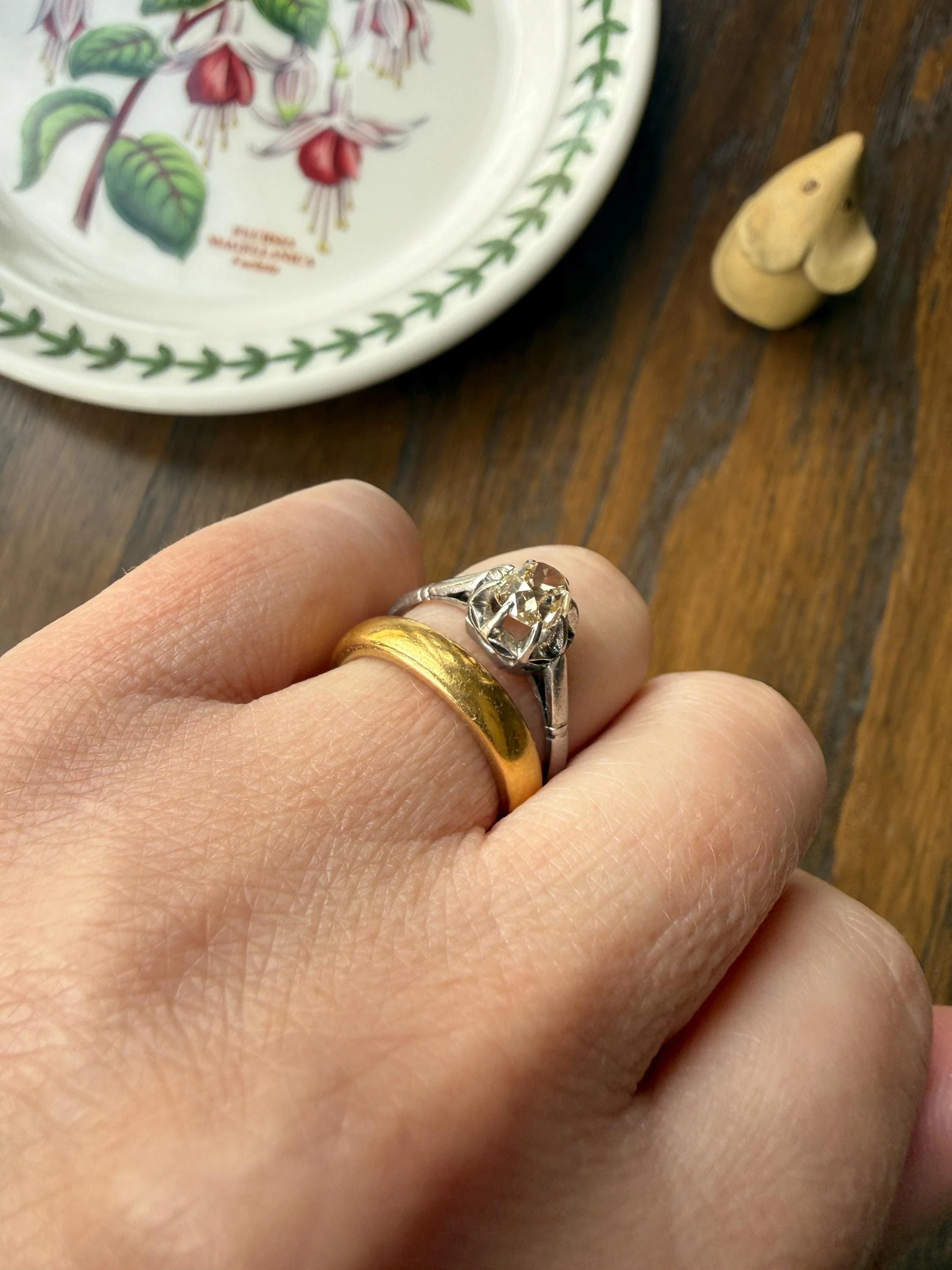 CHAMPAGNE Extra Chunky Old Mine Cut DIAMOND Eye Clean .8 Carat Antique Solitaire Ring French Platinum Skinny Band Engagement OMC - Image 5
