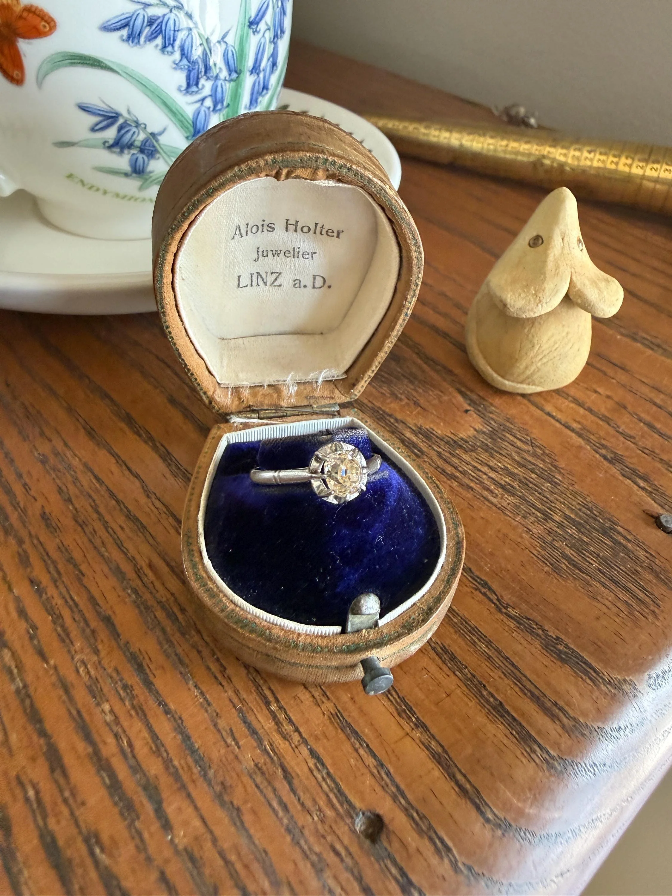 CHAMPAGNE Extra Chunky Old Mine Cut DIAMOND Eye Clean .8 Carat Antique Solitaire Ring French Platinum Skinny Band Engagement OMC - Image 6