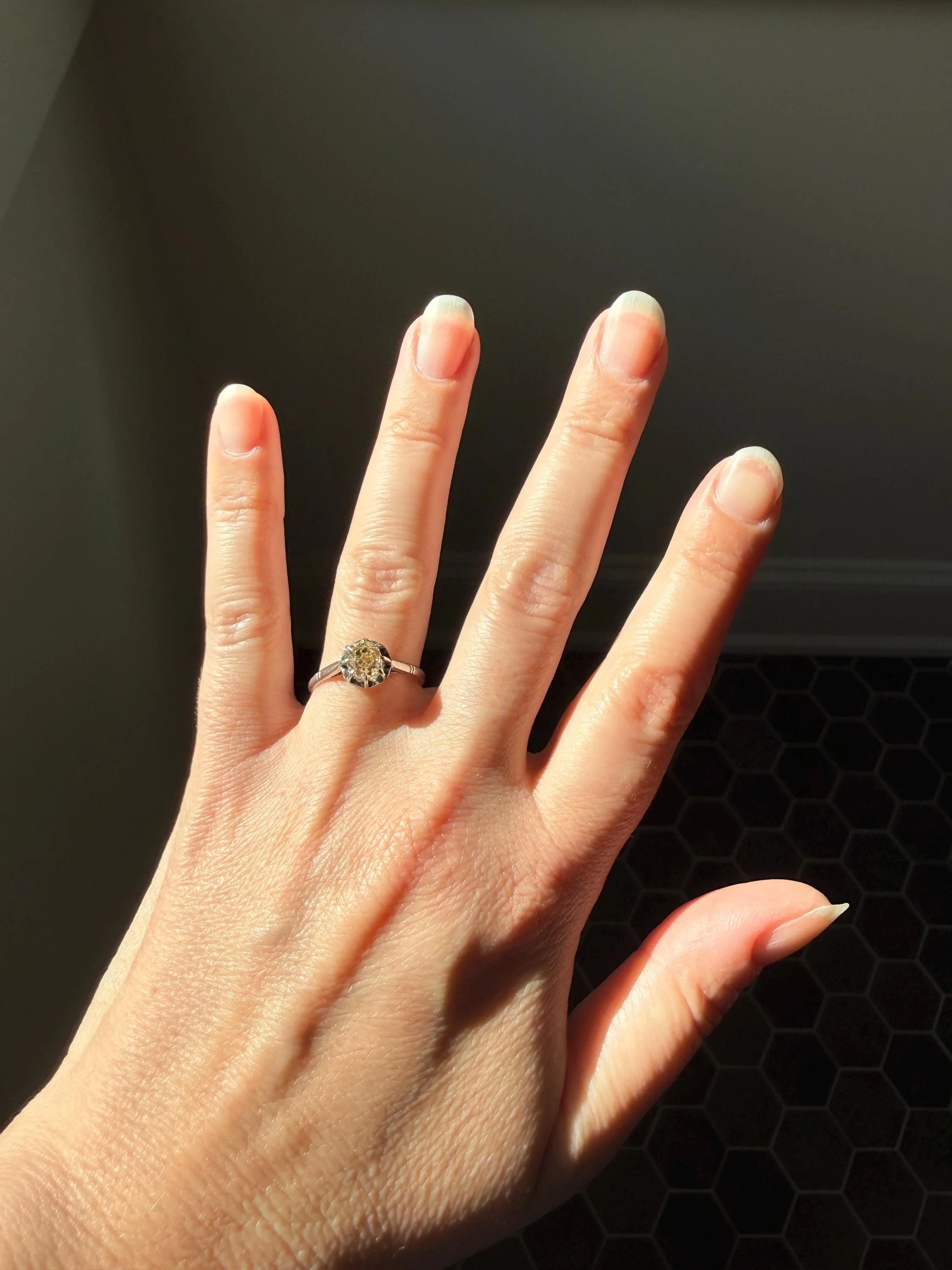 CHAMPAGNE Extra Chunky Old Mine Cut DIAMOND Eye Clean .8 Carat Antique Solitaire Ring French Platinum Skinny Band Engagement OMC - Image 8
