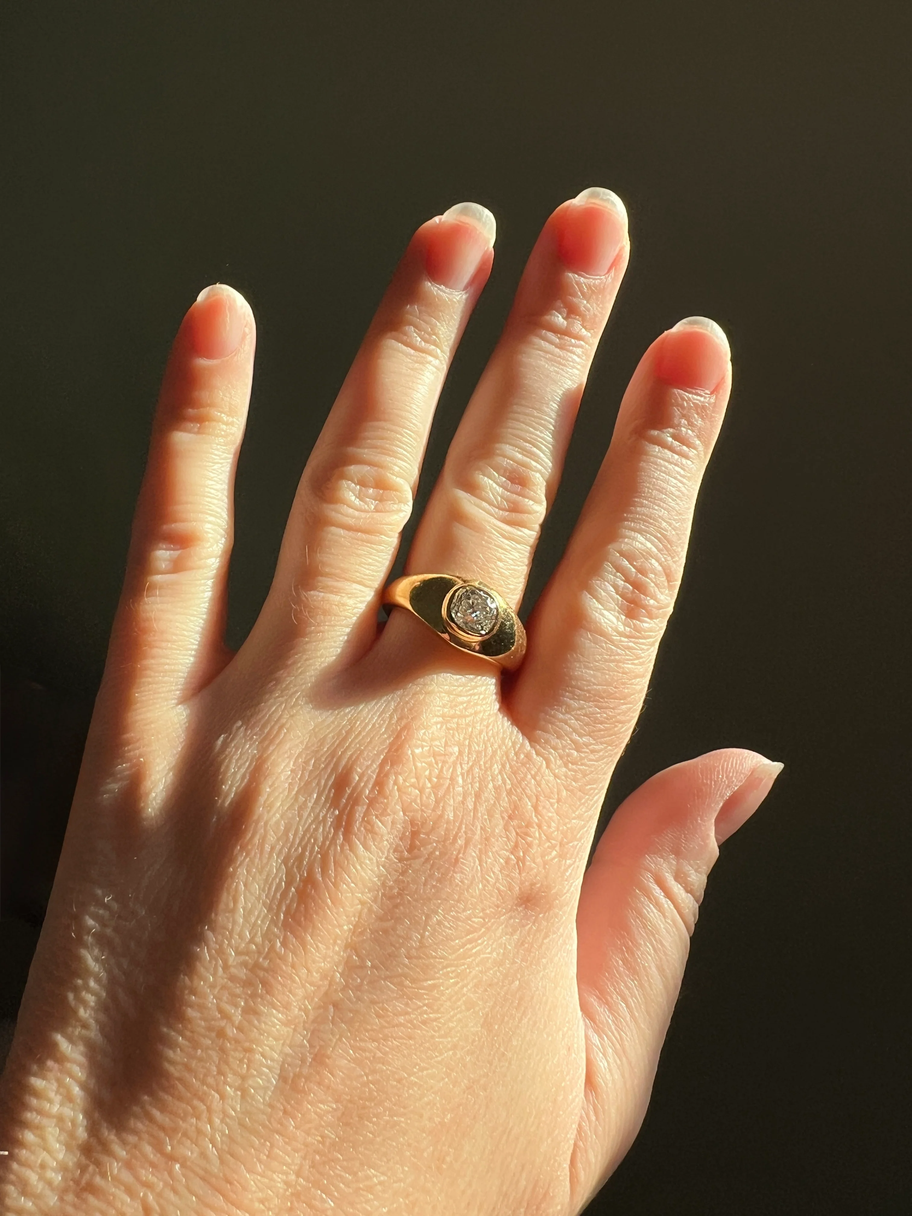 Chunky 1 Carat Antique Old Mine Cut DIAMOND Ring French 6.6g 18k Gold Gypsy Band Solitaire Unisex Man or - Image 12
