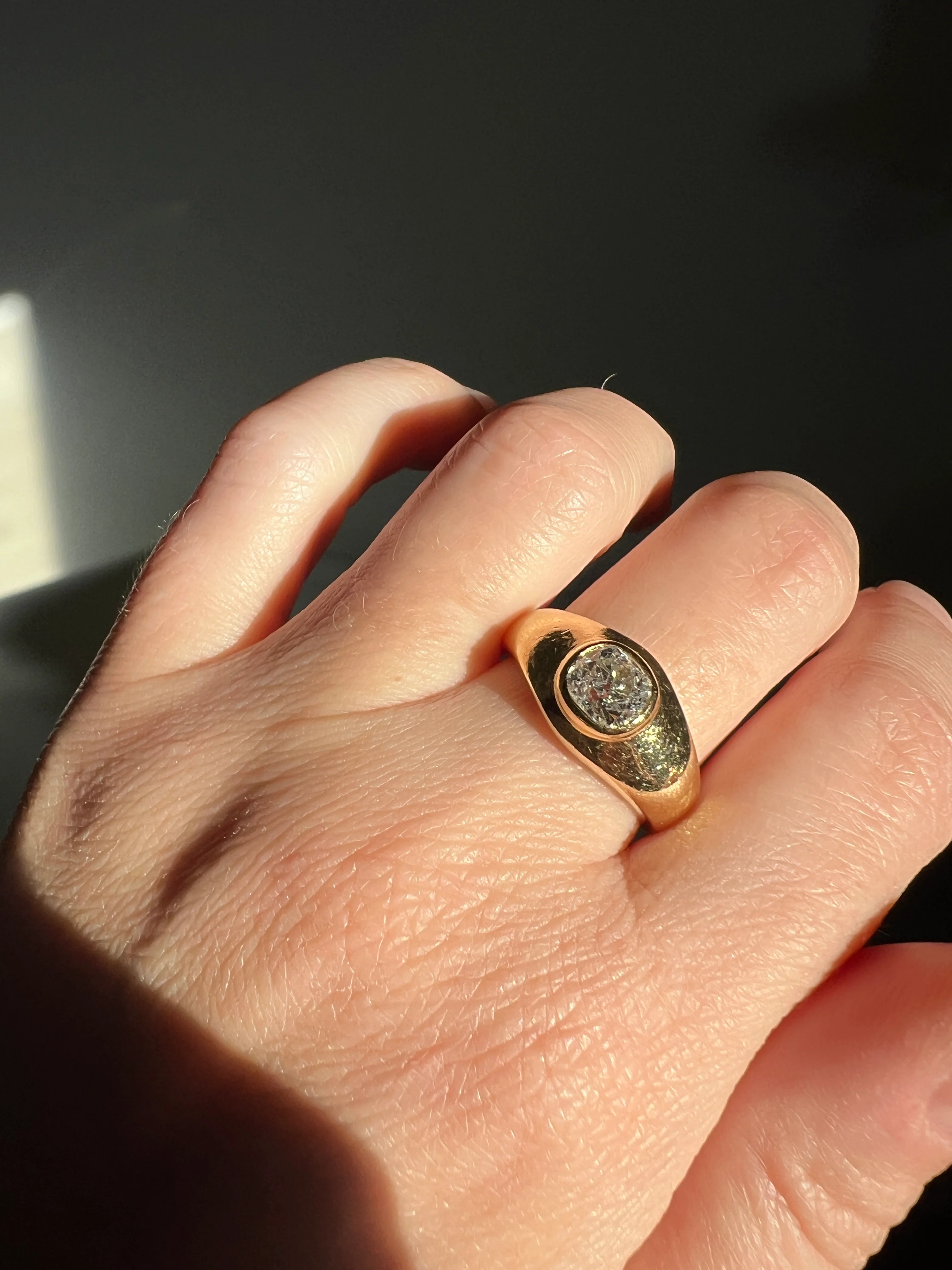 Chunky 1 Carat Antique Old Mine Cut DIAMOND Ring French 6.6g 18k Gold Gypsy Band Solitaire Unisex Man or - Image 13