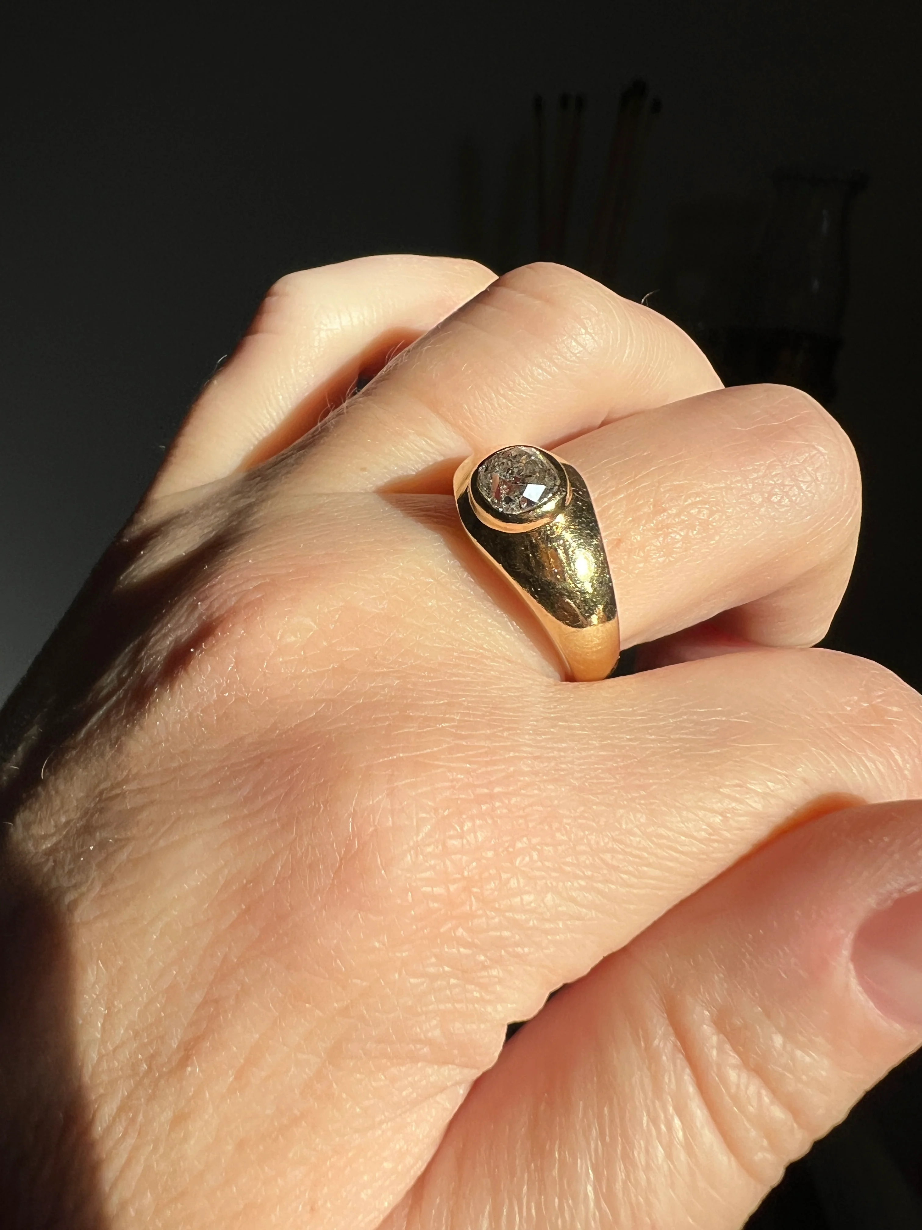 Chunky 1 Carat Antique Old Mine Cut DIAMOND Ring French 6.6g 18k Gold Gypsy Band Solitaire Unisex Man or - Image 14
