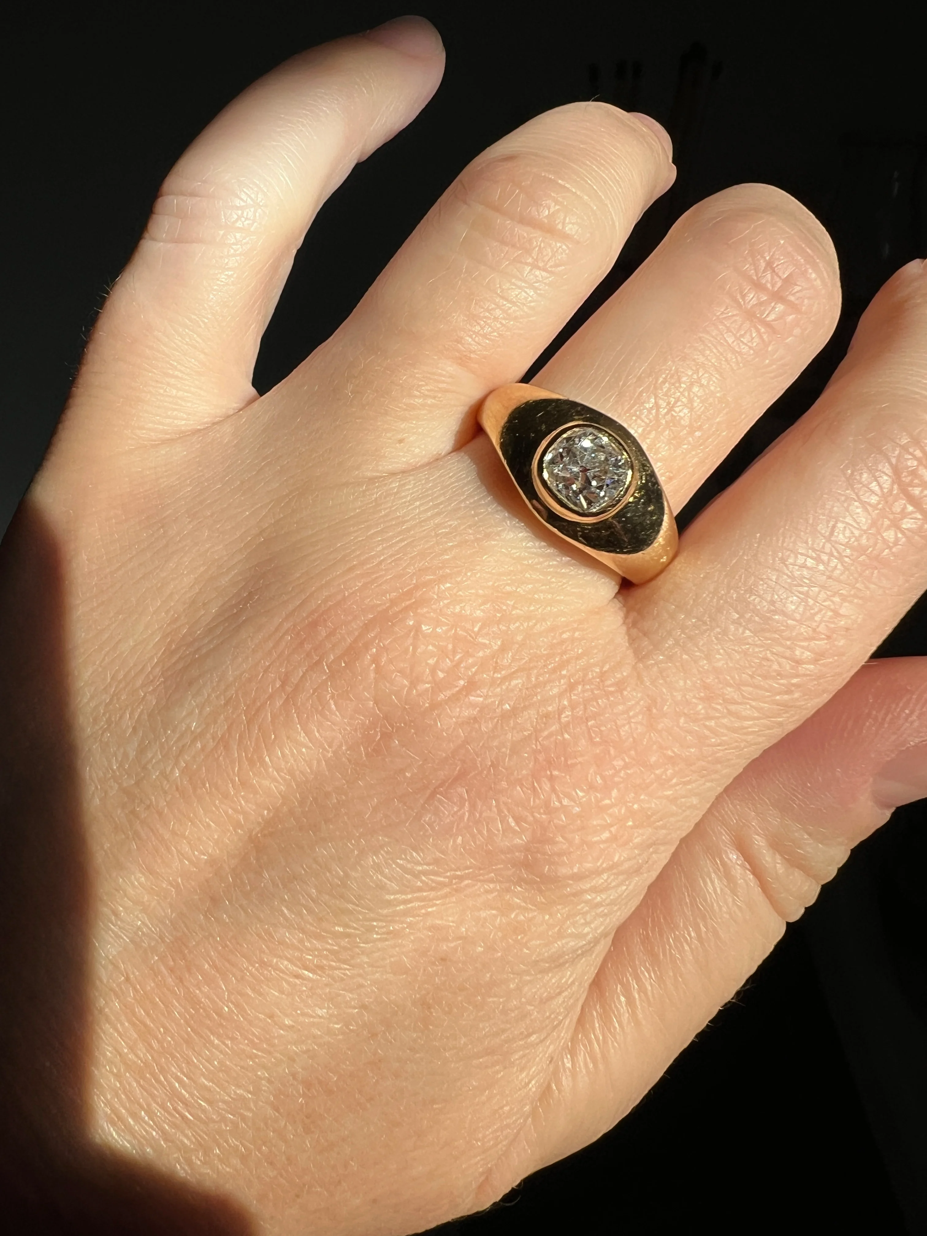 Chunky 1 Carat Antique Old Mine Cut DIAMOND Ring French 6.6g 18k Gold Gypsy Band Solitaire Unisex Man or - Image 15