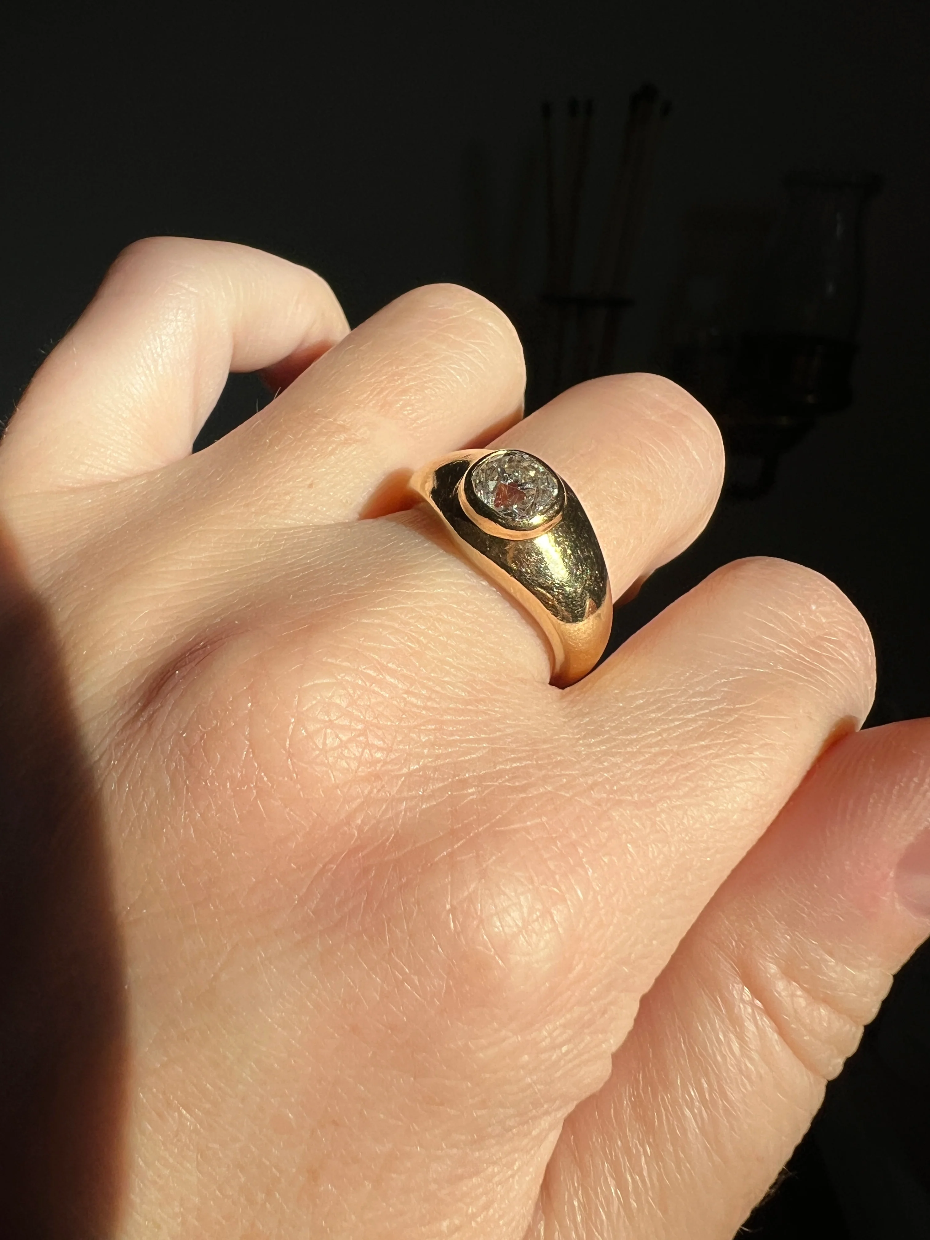 Chunky 1 Carat Antique Old Mine Cut DIAMOND Ring French 6.6g 18k Gold Gypsy Band Solitaire Unisex Man or - Image 16