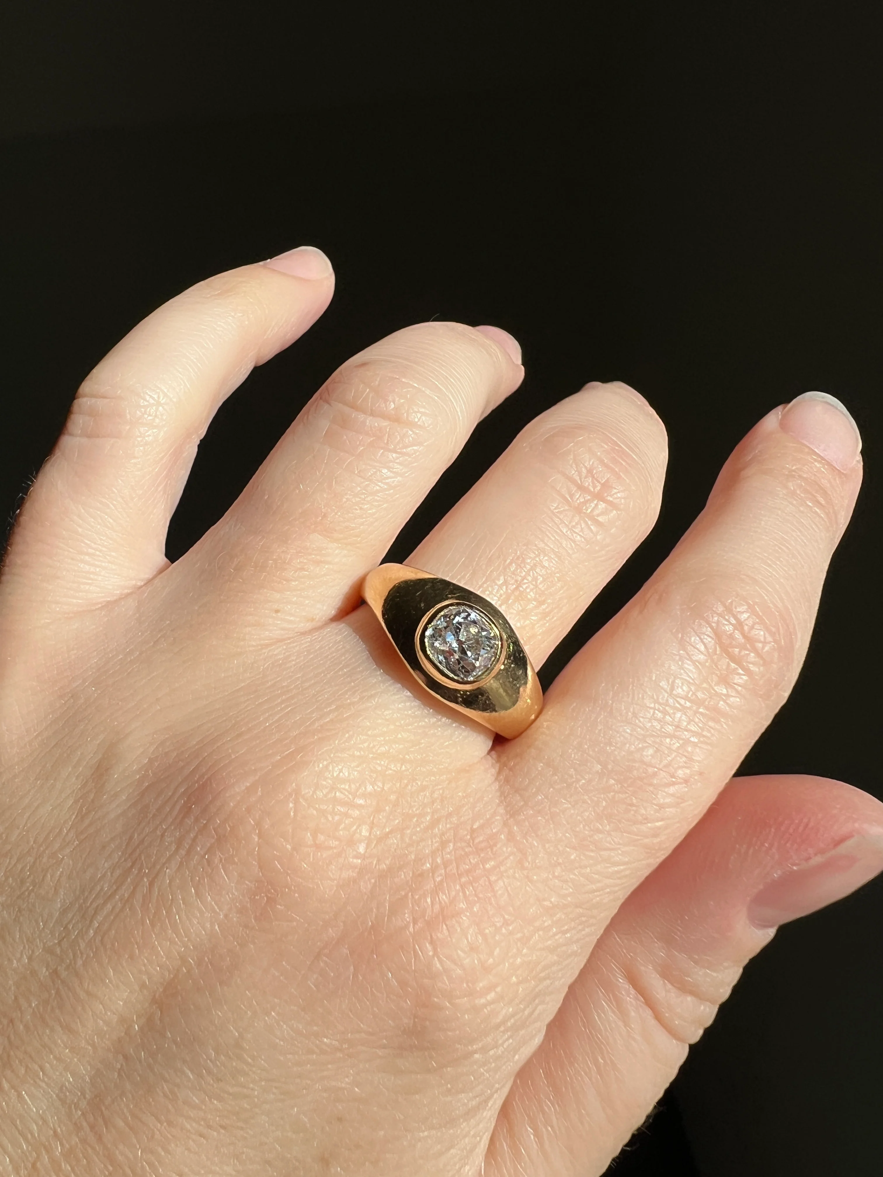 Chunky 1 Carat Antique Old Mine Cut DIAMOND Ring French 6.6g 18k Gold Gypsy Band Solitaire Unisex Man or - Image 17