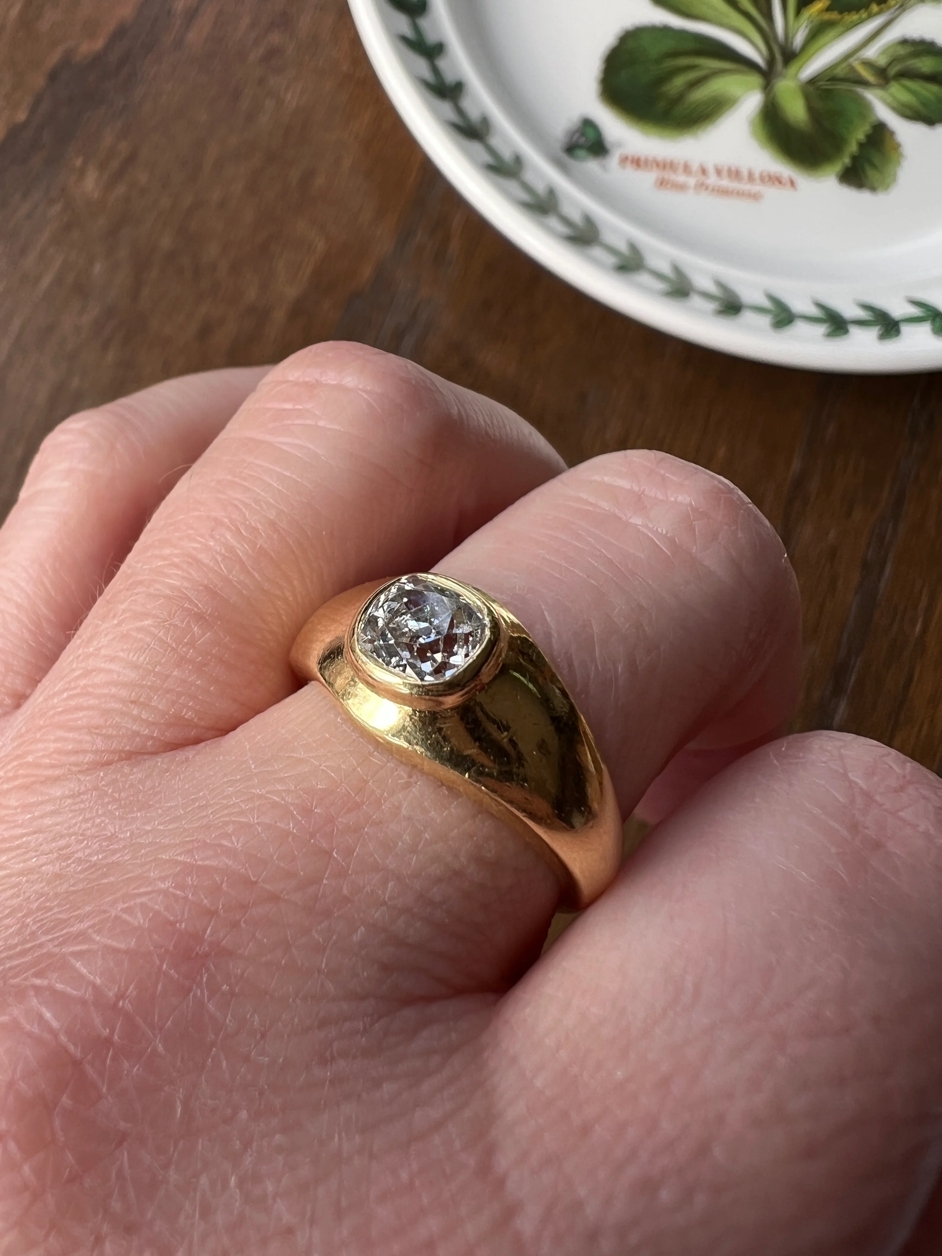 Chunky 1 Carat Antique Old Mine Cut DIAMOND Ring French 6.6g 18k Gold Gypsy Band Solitaire Unisex Man or - Image 18