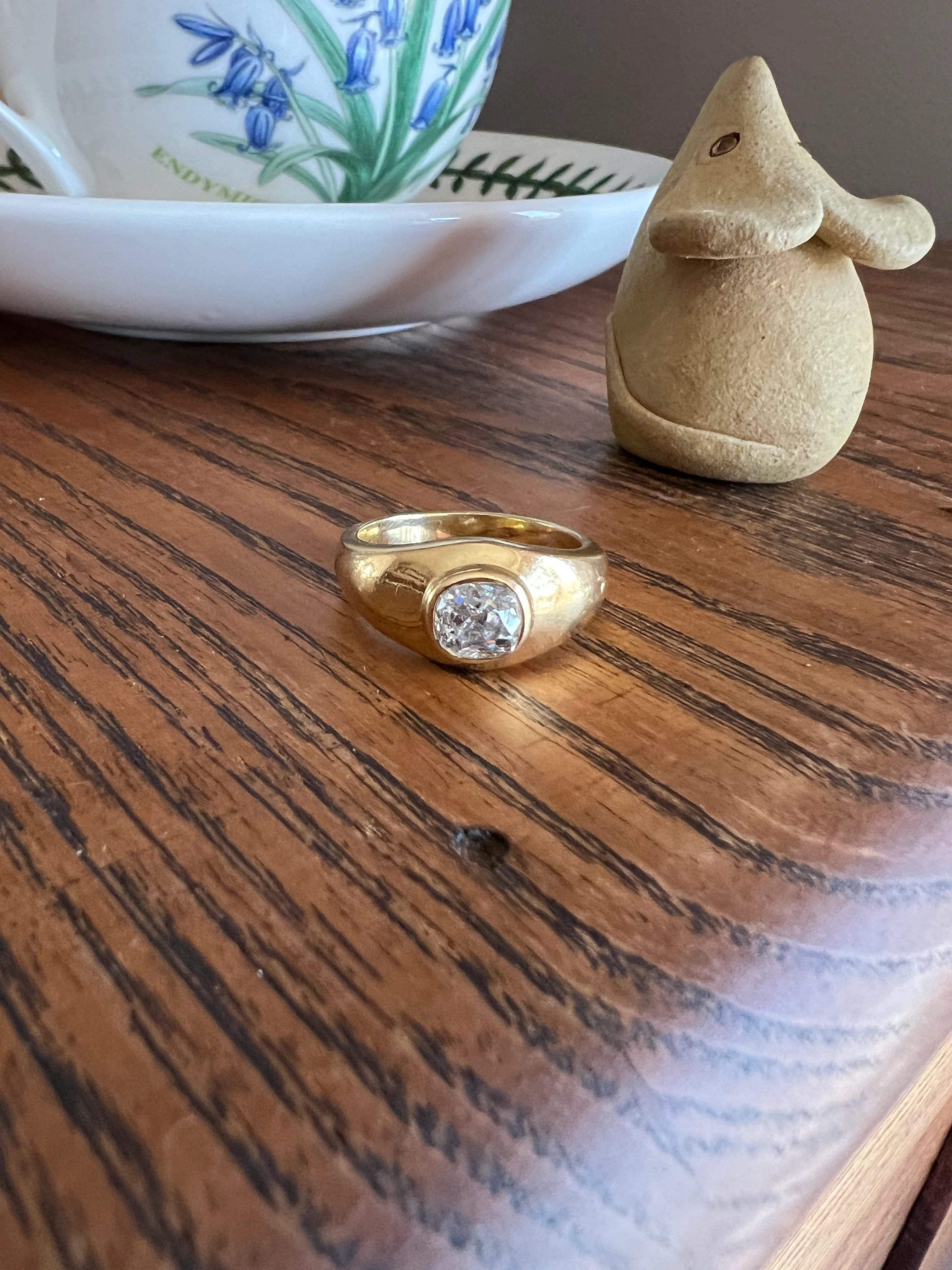 Chunky 1 Carat Antique Old Mine Cut DIAMOND Ring French 6.6g 18k Gold Gypsy Band Solitaire Unisex Man or - Image 23