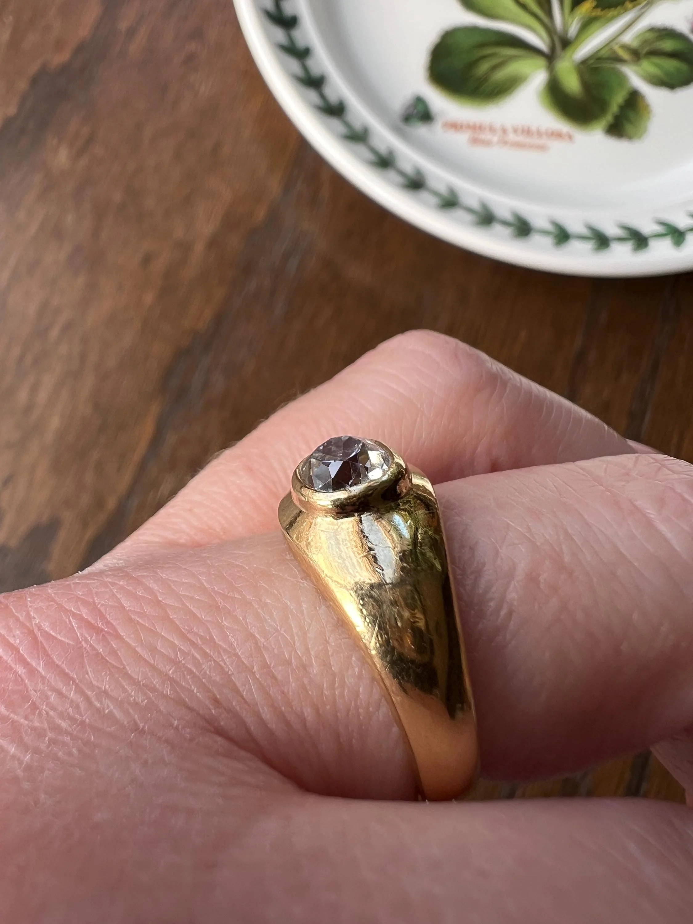 Chunky 1 Carat Antique Old Mine Cut DIAMOND Ring French 6.6g 18k Gold Gypsy Band Solitaire Unisex Man or - Image 3