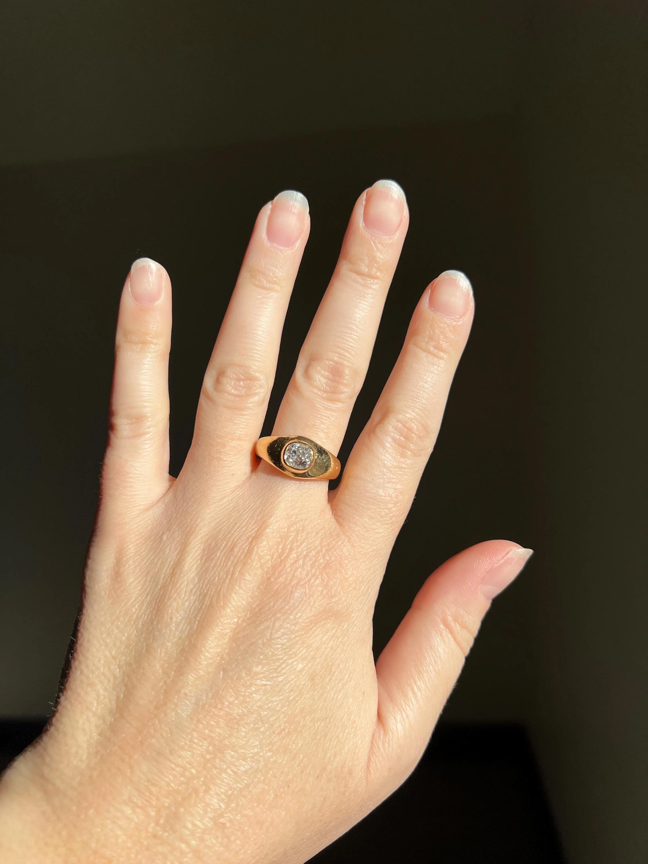 Chunky 1 Carat Antique Old Mine Cut DIAMOND Ring French 6.6g 18k Gold Gypsy Band Solitaire Unisex Man or - Image 4