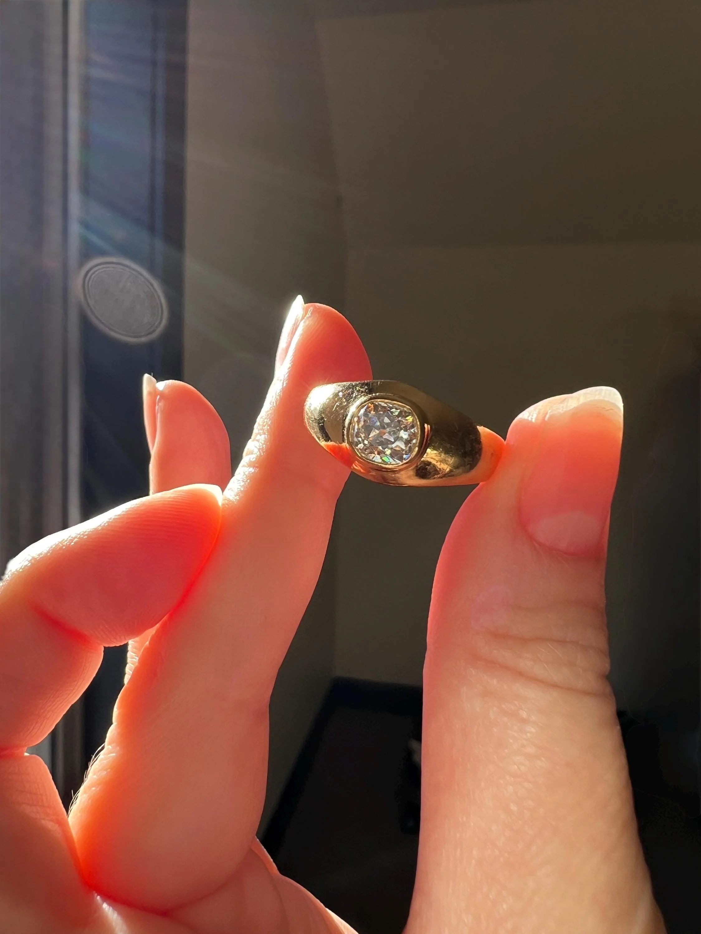 Chunky 1 Carat Antique Old Mine Cut DIAMOND Ring French 6.6g 18k Gold Gypsy Band Solitaire Unisex Man or - Image 5