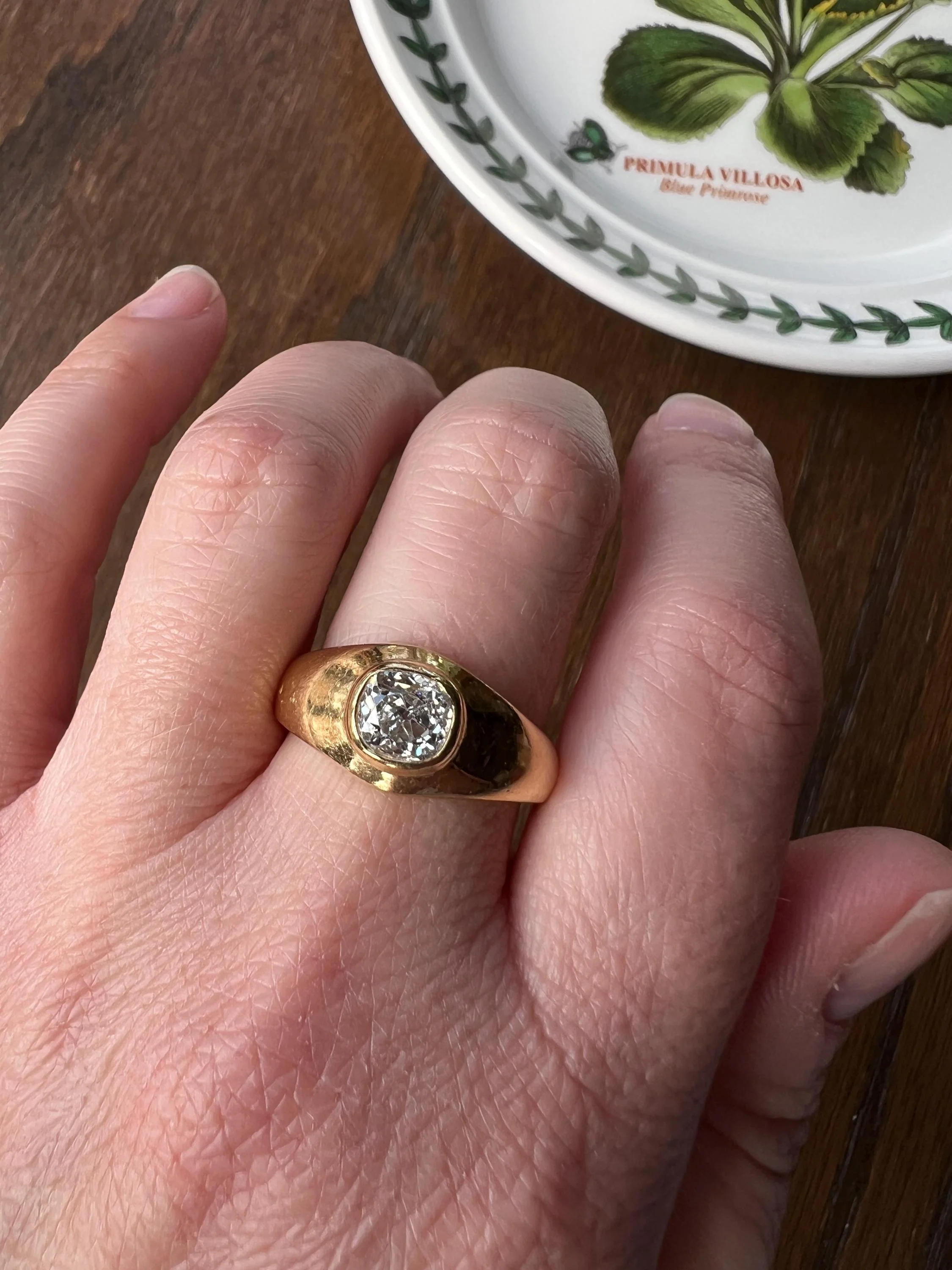 Chunky 1 Carat Antique Old Mine Cut DIAMOND Ring French 6.6g 18k Gold Gypsy Band Solitaire Unisex Man or - Image 6