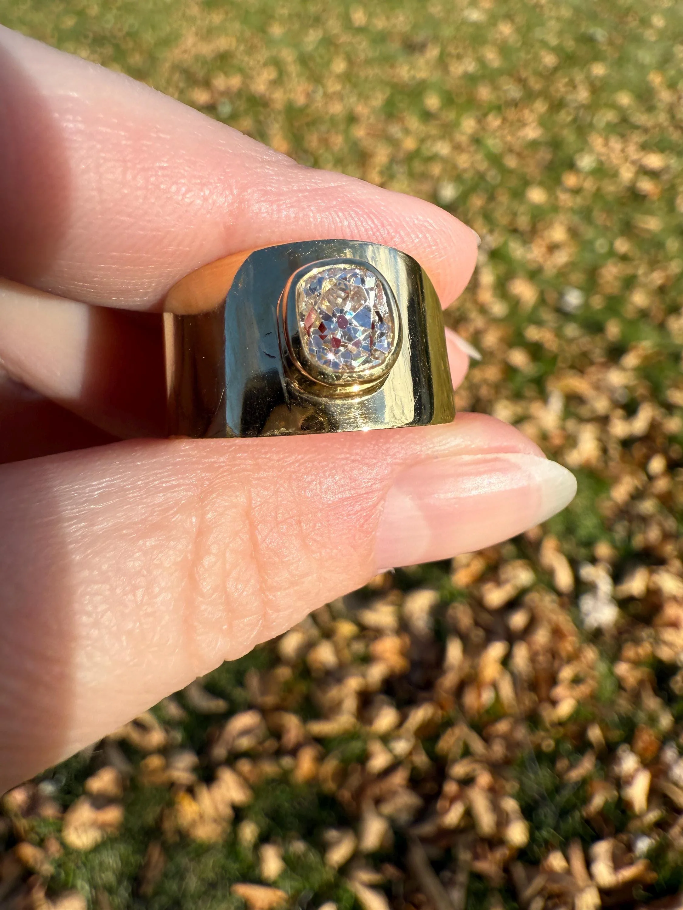 CHUNKY 1 Carat Old Mine Cut DIAMOND X Wide Cigar Band 8.5g 18k Gold Solid Ring Stacker Bezel Set Solitaire Sturdy Tapered Shimmer - Image 11