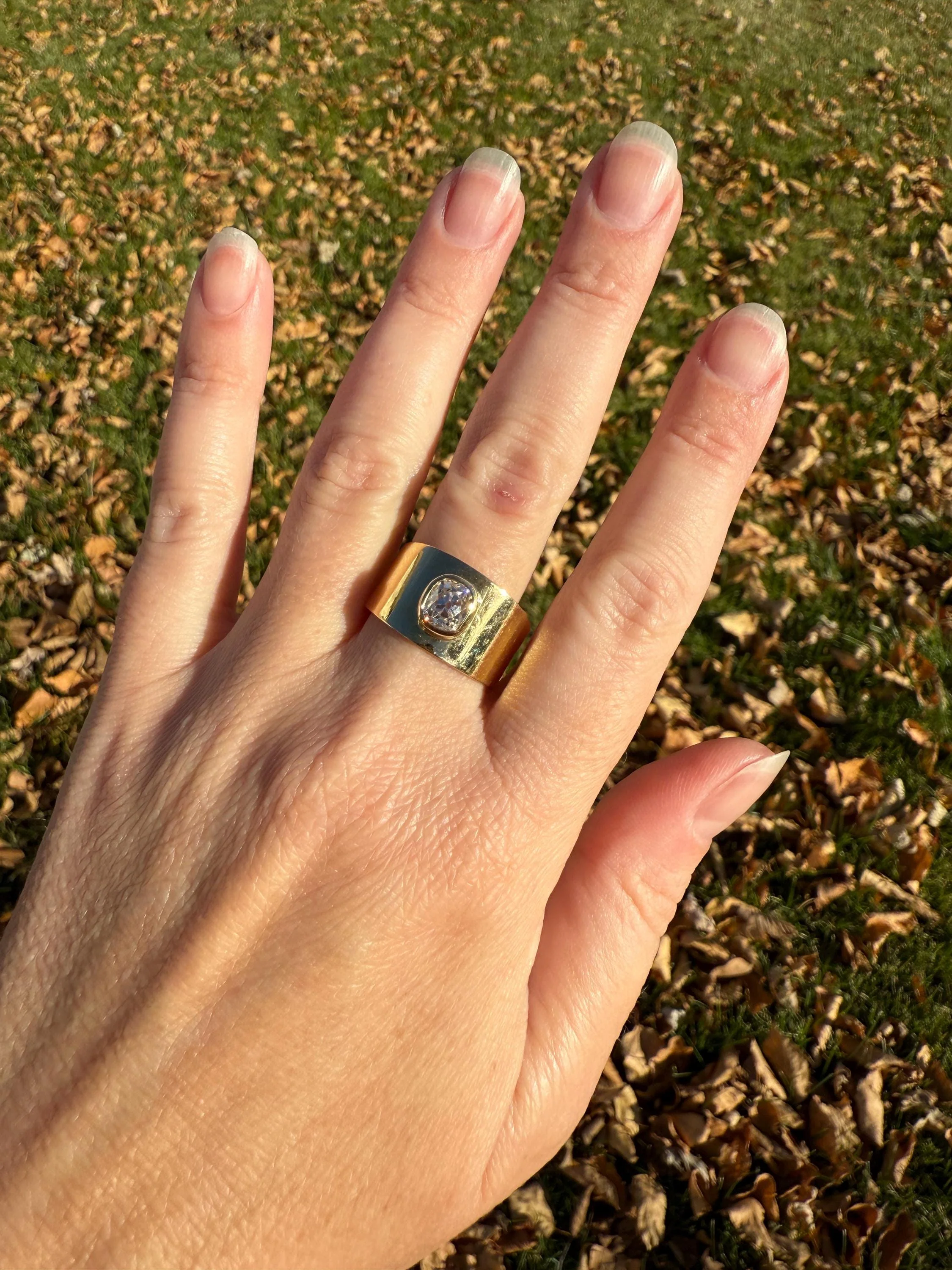 CHUNKY 1 Carat Old Mine Cut DIAMOND X Wide Cigar Band 8.5g 18k Gold Solid Ring Stacker Bezel Set Solitaire Sturdy Tapered Shimmer - Image 12