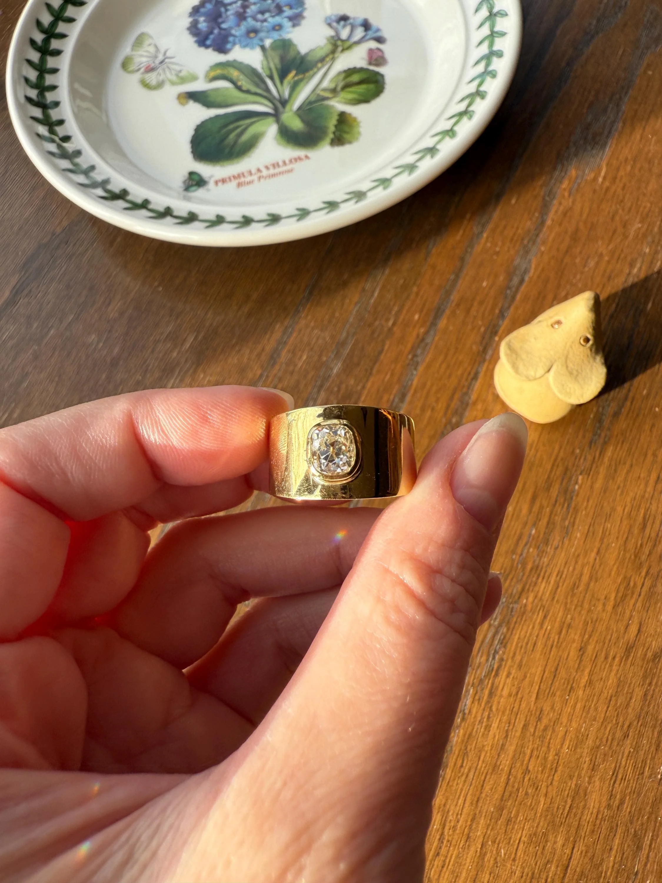 CHUNKY 1 Carat Old Mine Cut DIAMOND X Wide Cigar Band 8.5g 18k Gold Solid Ring Stacker Bezel Set Solitaire Sturdy Tapered Shimmer - Image 13