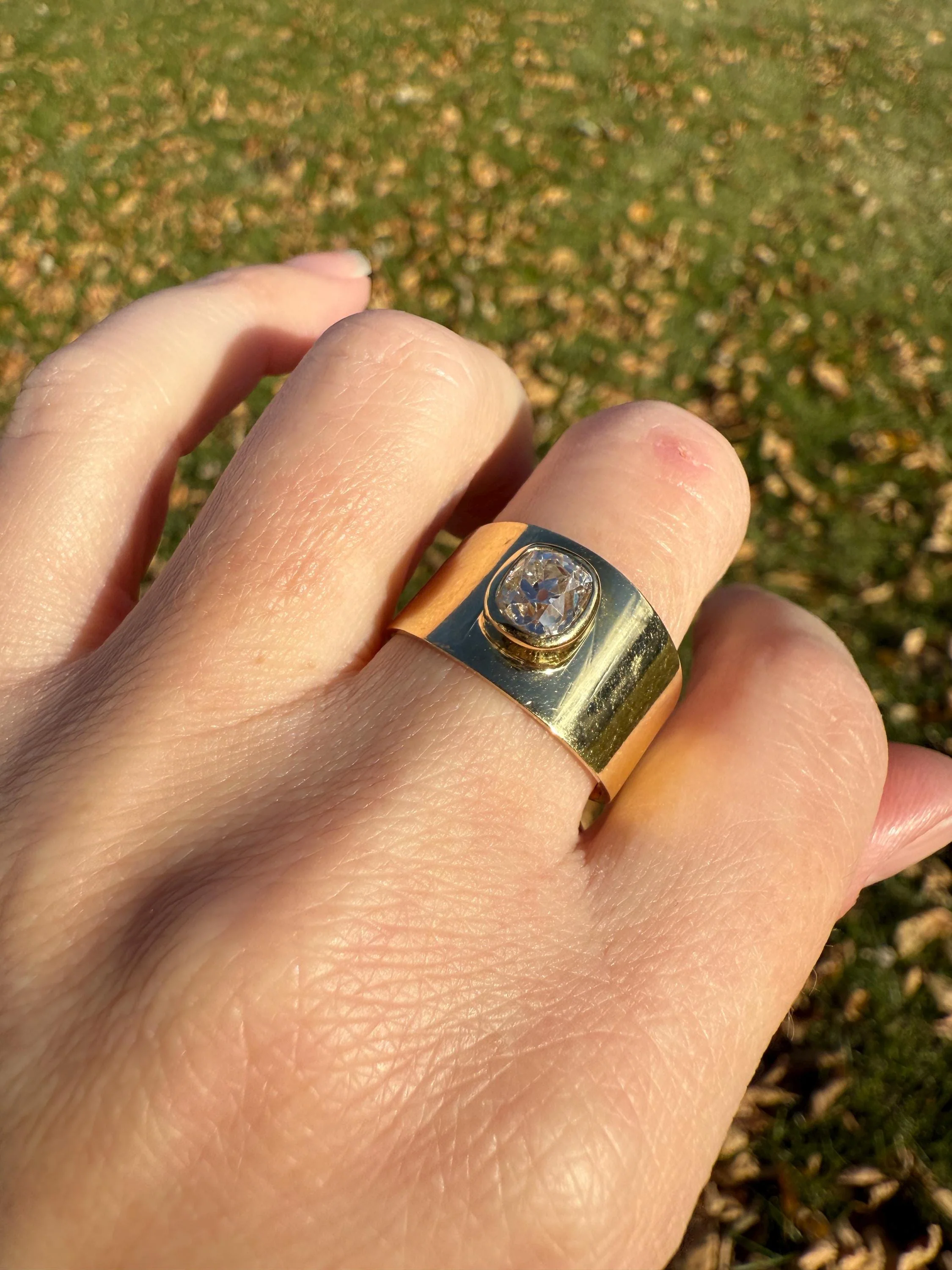 CHUNKY 1 Carat Old Mine Cut DIAMOND X Wide Cigar Band 8.5g 18k Gold Solid Ring Stacker Bezel Set Solitaire Sturdy Tapered Shimmer - Image 14
