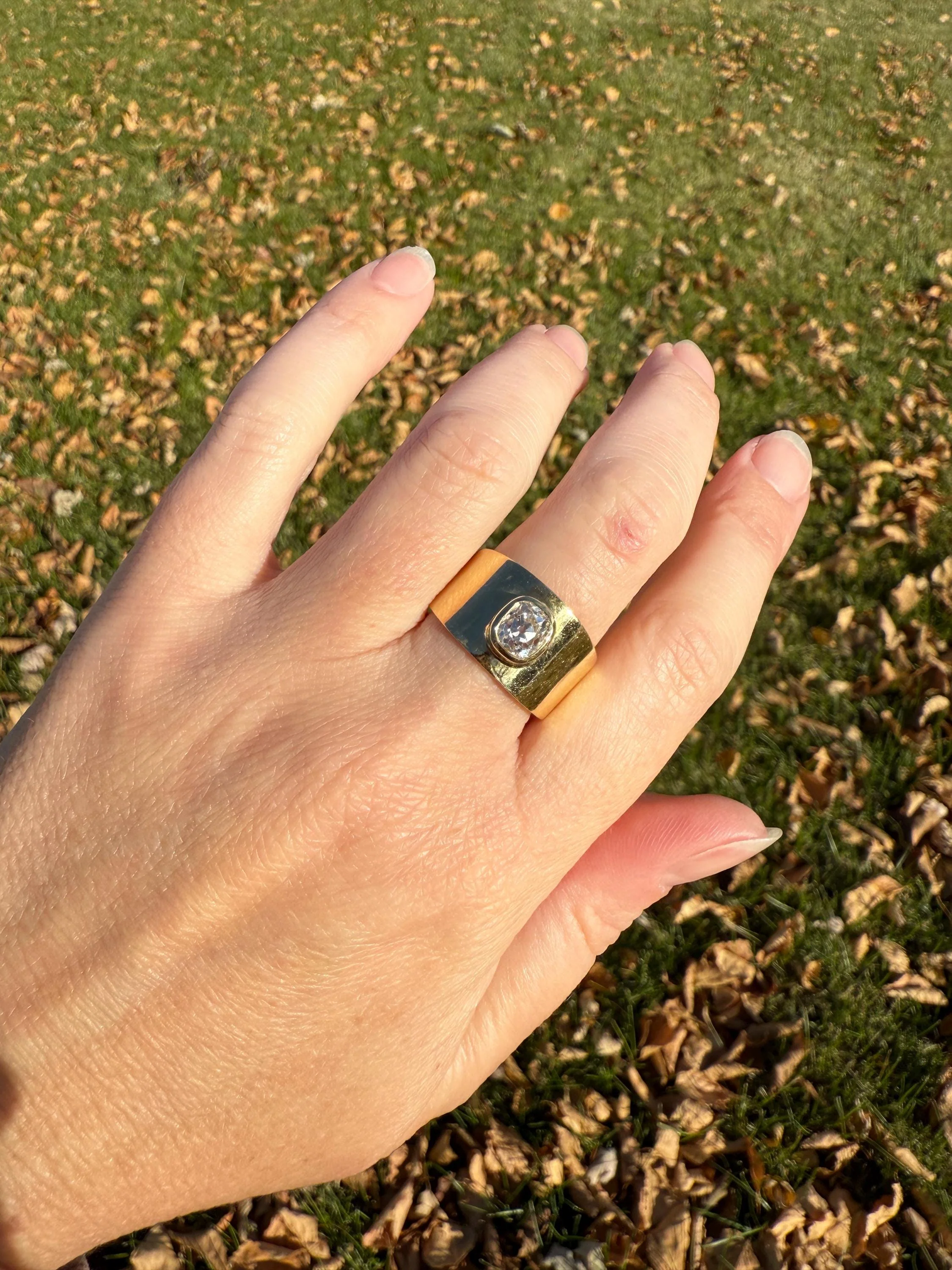 CHUNKY 1 Carat Old Mine Cut DIAMOND X Wide Cigar Band 8.5g 18k Gold Solid Ring Stacker Bezel Set Solitaire Sturdy Tapered Shimmer - Image 17