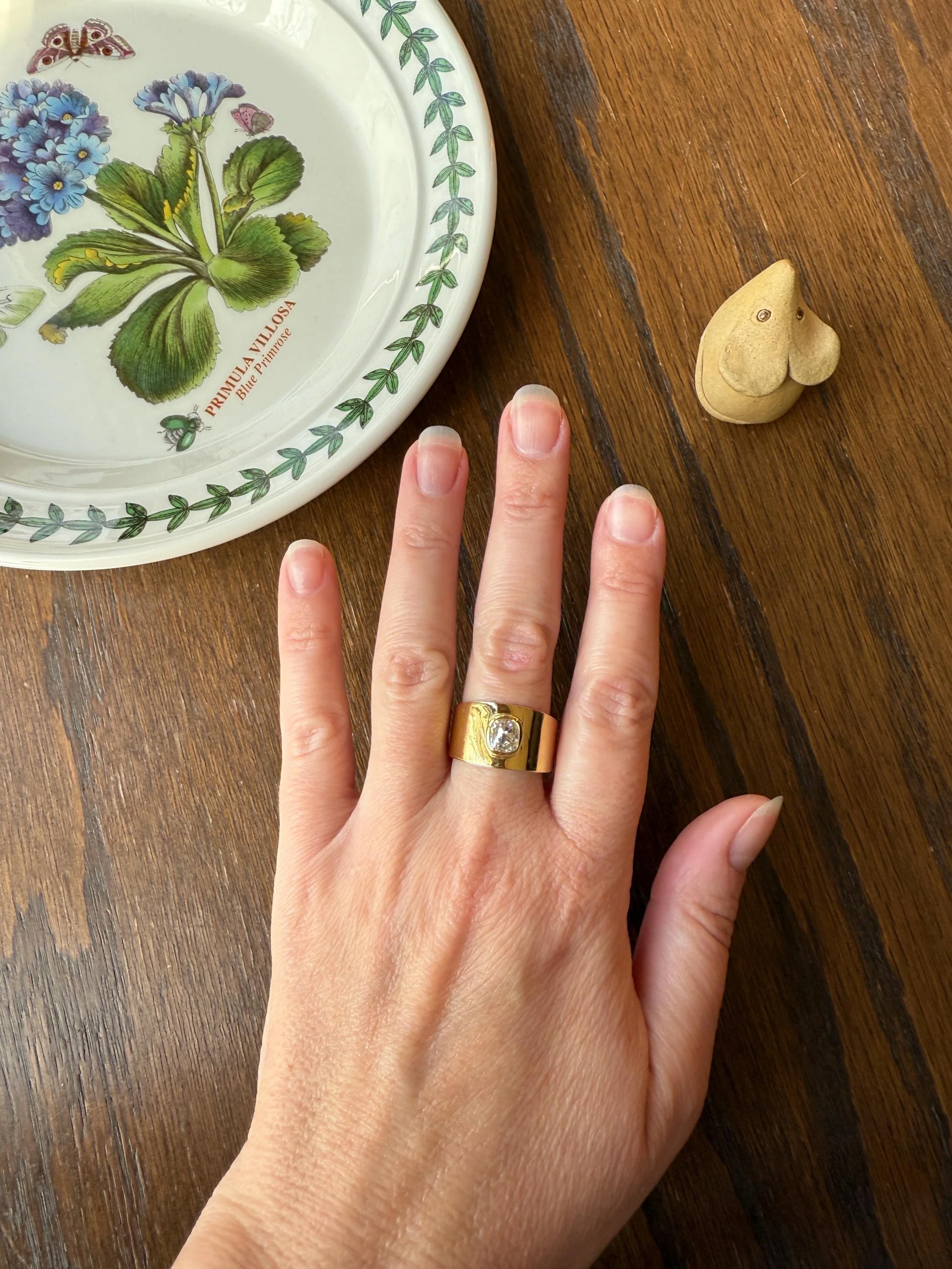 CHUNKY 1 Carat Old Mine Cut DIAMOND X Wide Cigar Band 8.5g 18k Gold Solid Ring Stacker Bezel Set Solitaire Sturdy Tapered Shimmer - Image 5