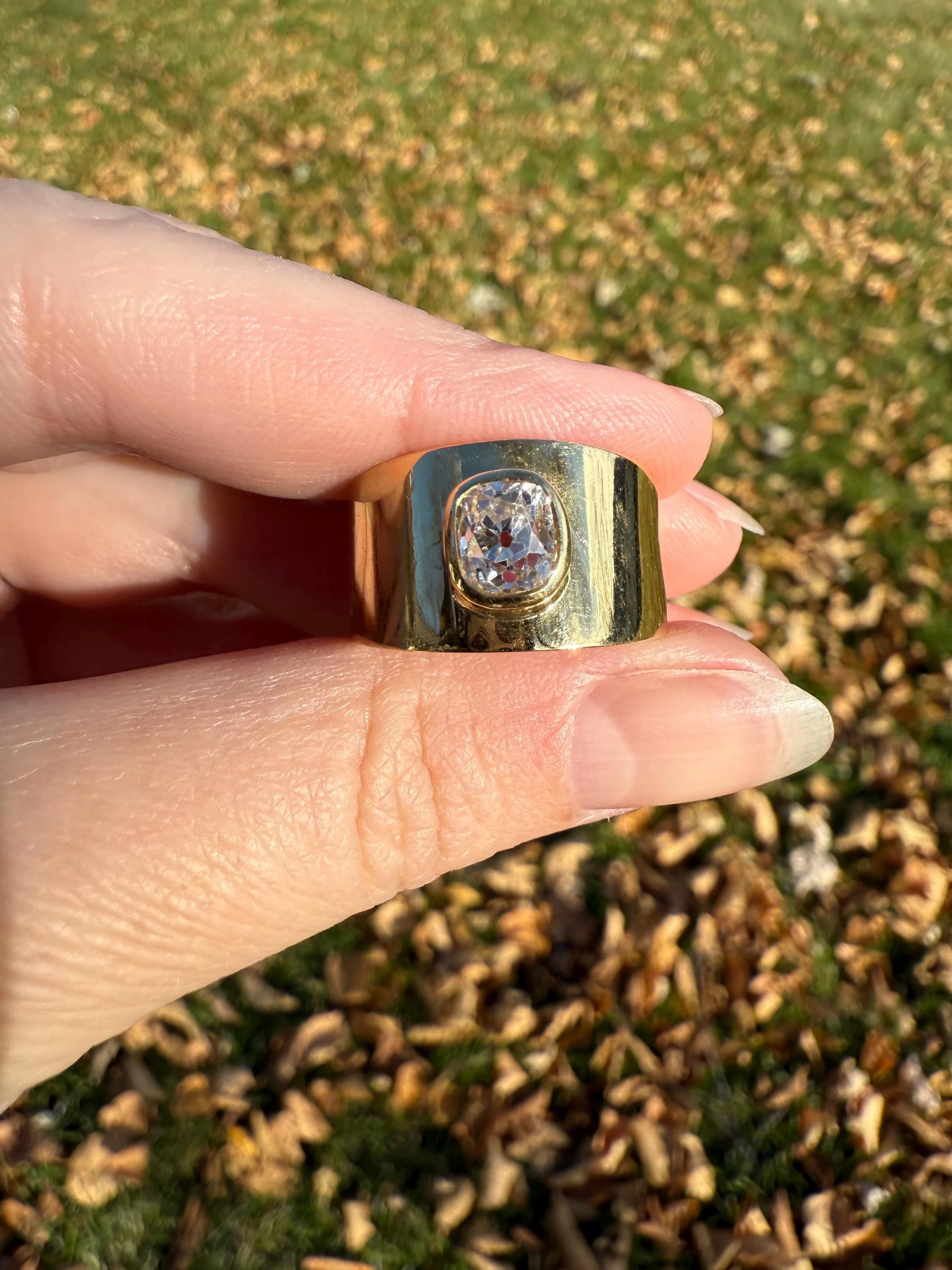 CHUNKY 1 Carat Old Mine Cut DIAMOND X Wide Cigar Band 8.5g 18k Gold Solid Ring Stacker Bezel Set Solitaire Sturdy Tapered Shimmer - Image 8