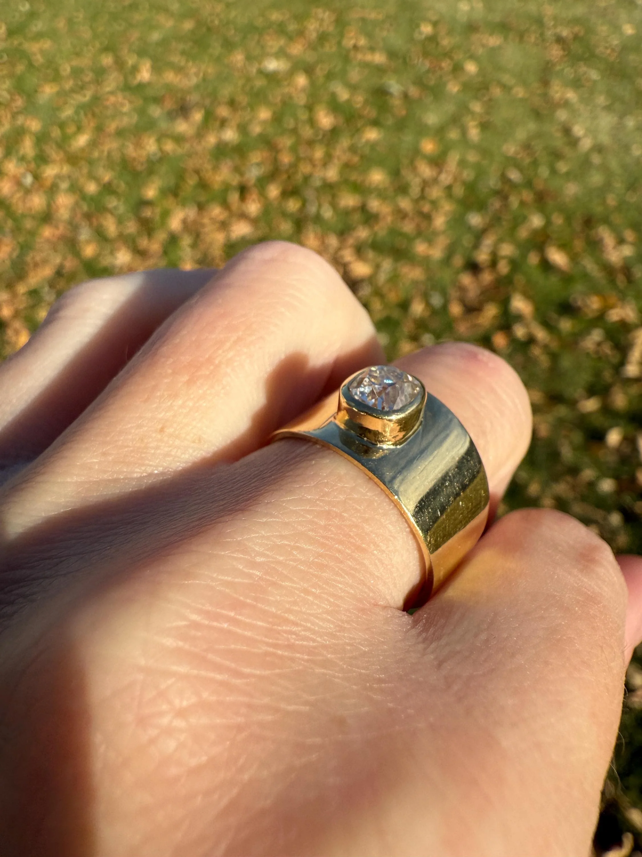 CHUNKY 1 Carat Old Mine Cut DIAMOND X Wide Cigar Band 8.5g 18k Gold Solid Ring Stacker Bezel Set Solitaire Sturdy Tapered Shimmer - Image 9