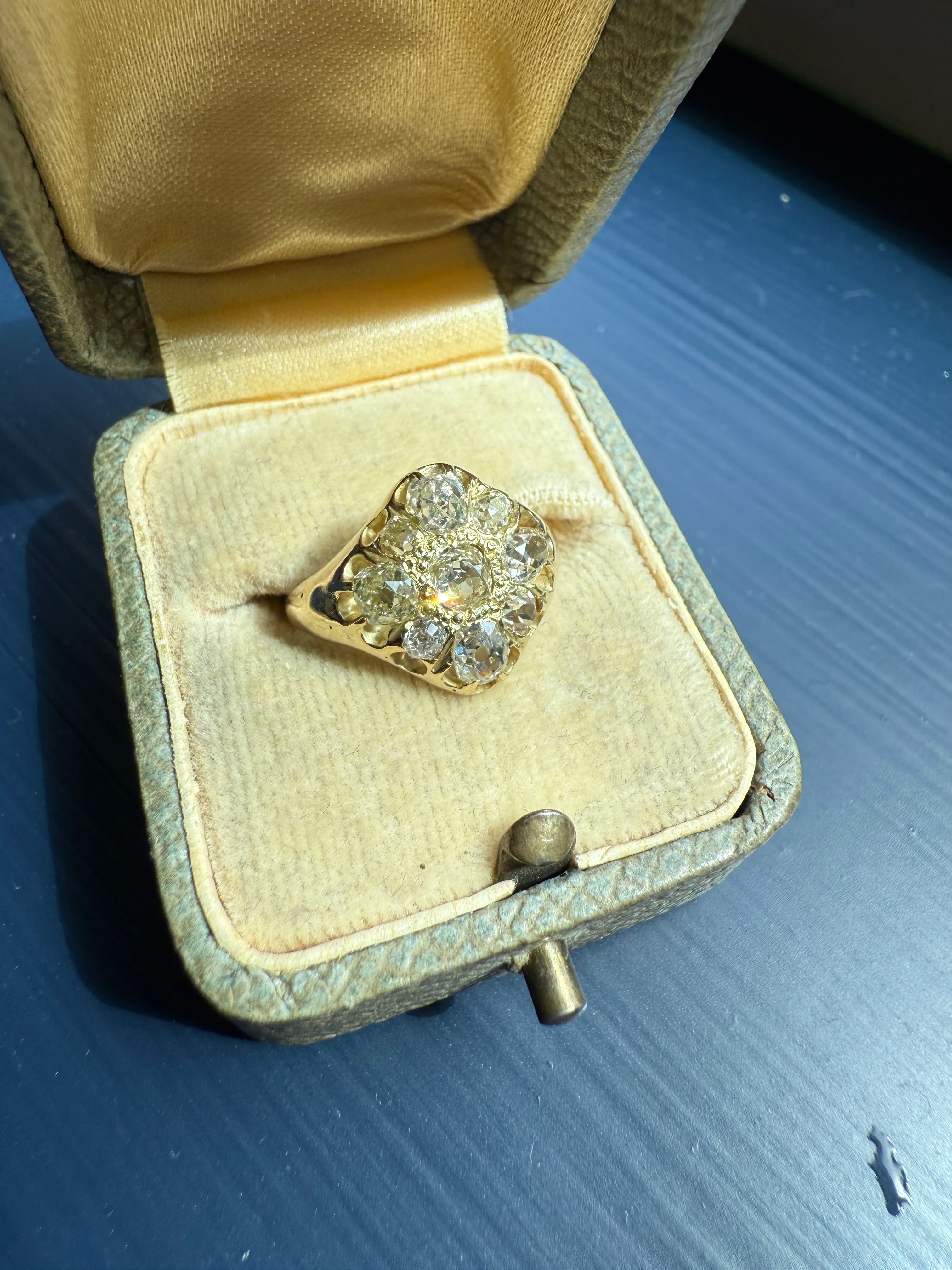 CHUNKY 1.2 Carat Old Mine Cut DIAMOND Cluster Ring 15k Gold Delicious Pale Yellow Nine Stone Cruciform Halo Belcher Buttercup 1.2Ctw OMC - Image 13