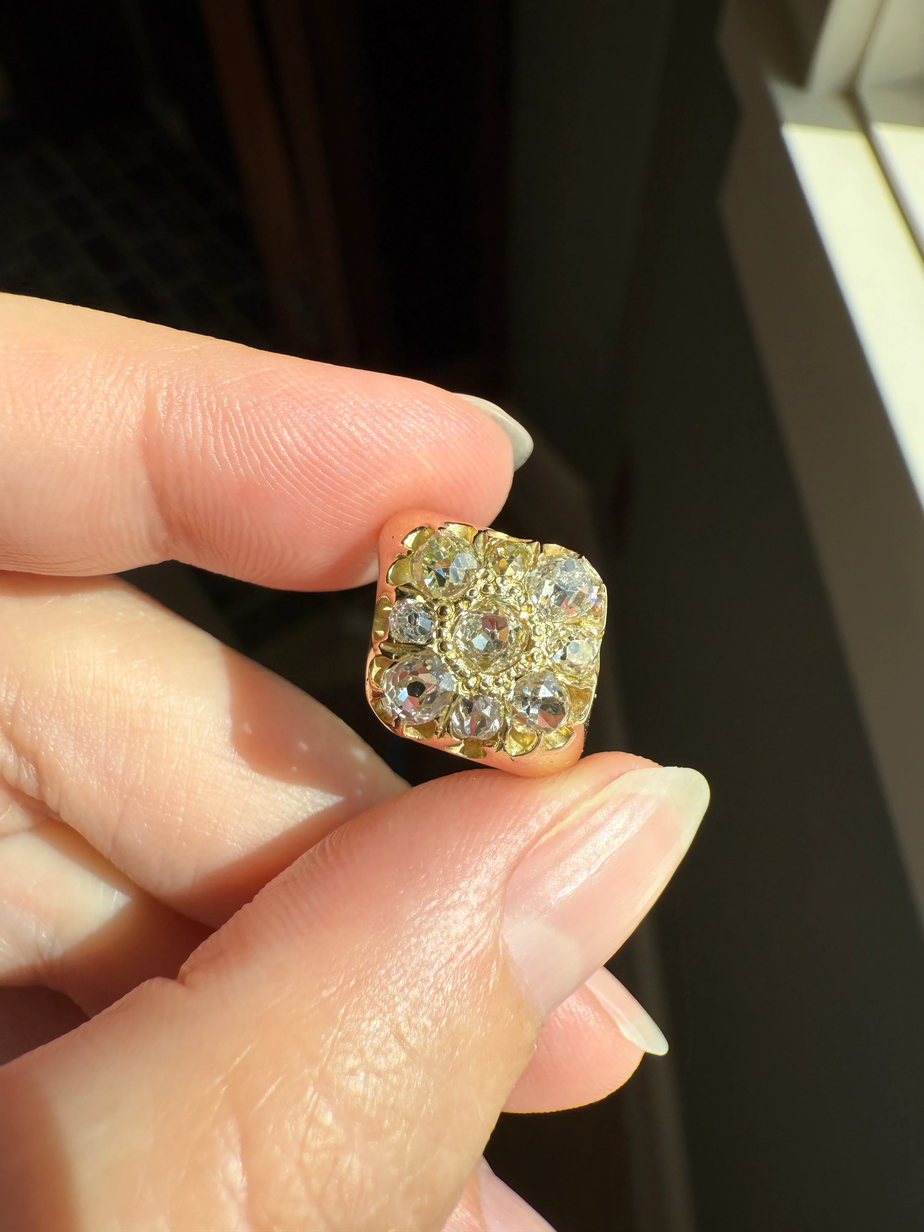CHUNKY 1.2 Carat Old Mine Cut DIAMOND Cluster Ring 15k Gold Delicious Pale Yellow Nine Stone Cruciform Halo Belcher Buttercup 1.2Ctw OMC - Image 18