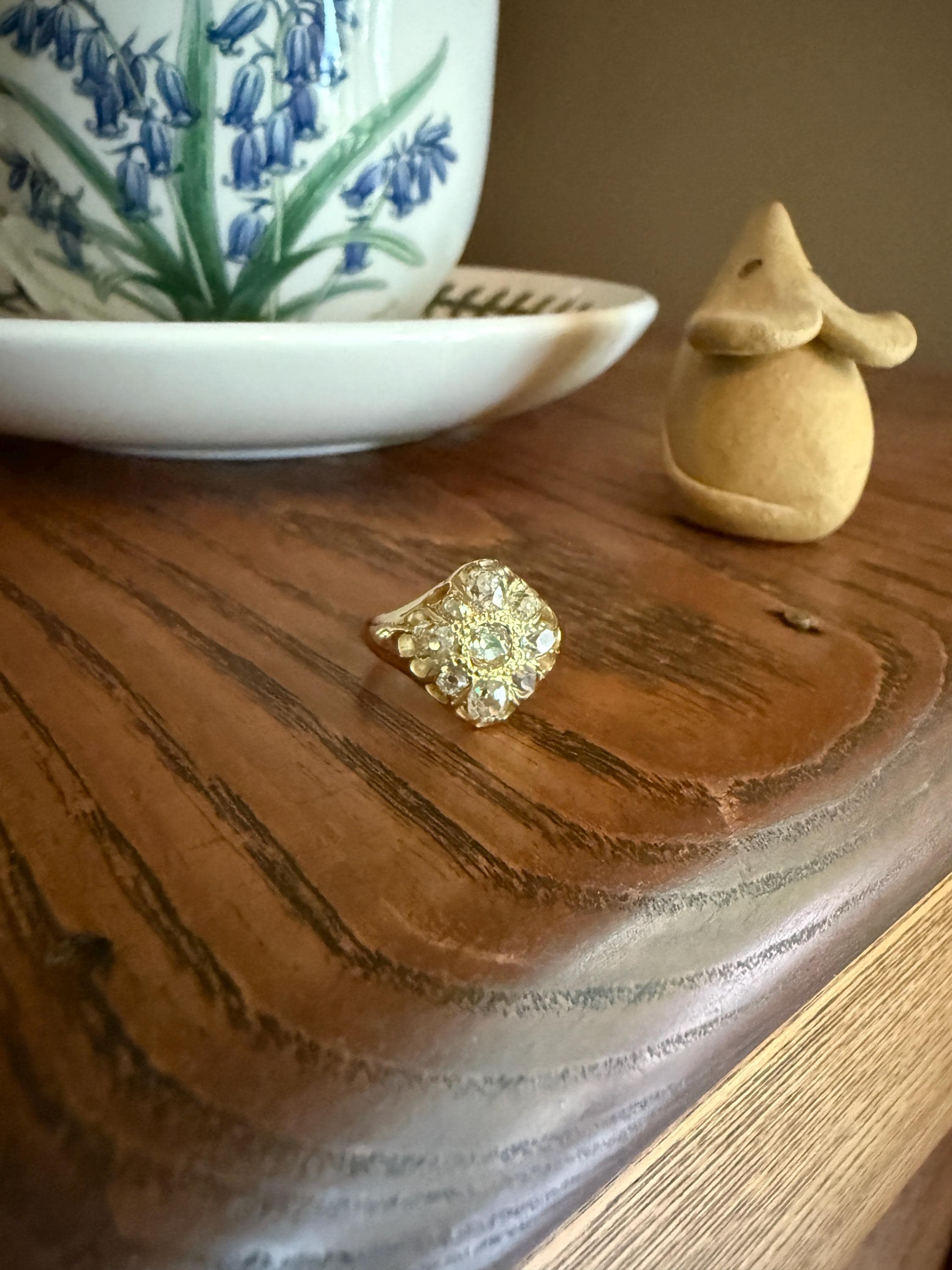 CHUNKY 1.2 Carat Old Mine Cut DIAMOND Cluster Ring 15k Gold Delicious Pale Yellow Nine Stone Cruciform Halo Belcher Buttercup 1.2Ctw OMC - Image 3