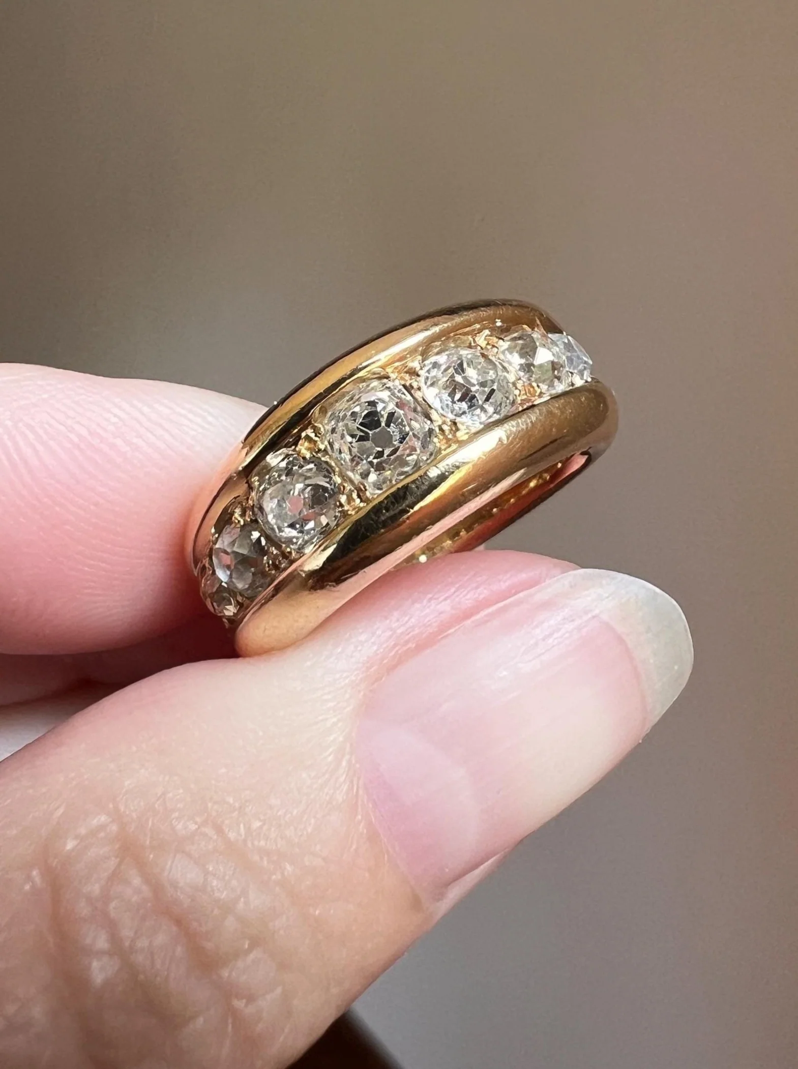 Chunky 1.25 Carat Old Mine Cut DIAMOND Channel Set Ring 10.5g 18k Gold HEAVY Vintage to Antique Wedding Stacker 8.3mm Wide Band French OMC