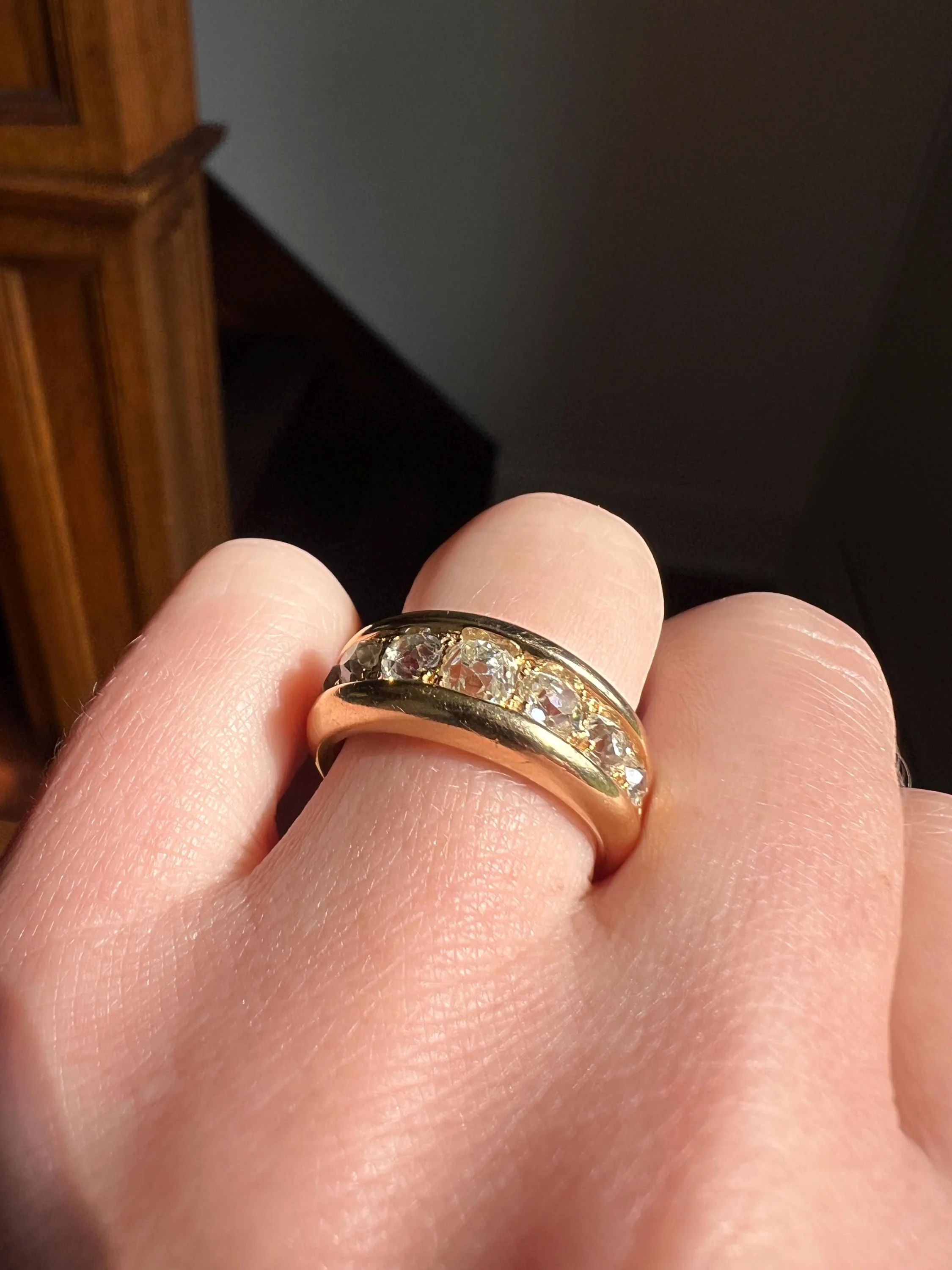 Chunky 1.25 Carat Old Mine Cut DIAMOND Channel Set Ring 10.5g 18k Gold HEAVY Vintage to Antique Wedding Stacker 8.3mm Wide Band French OMC - Image 7