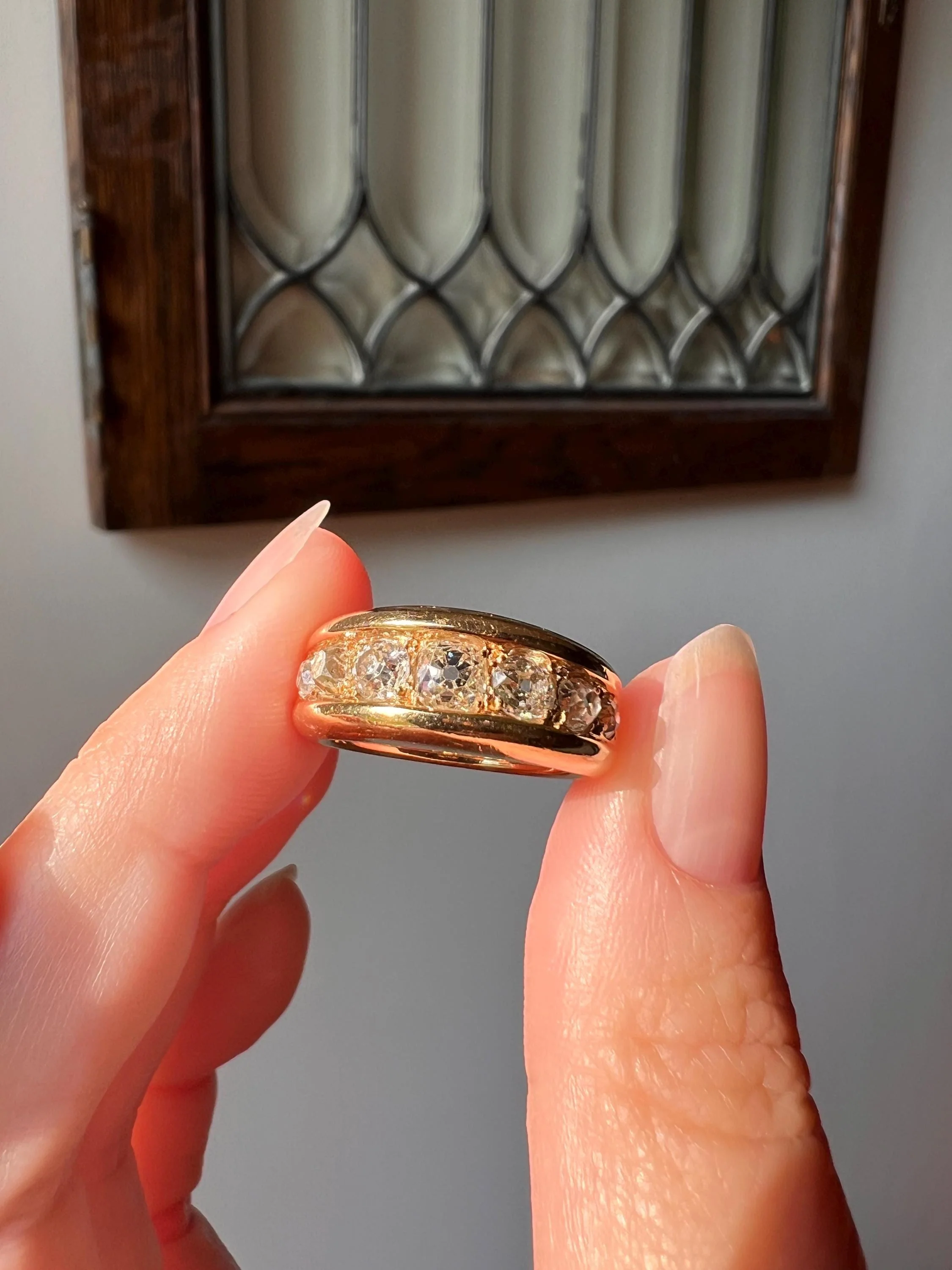 Chunky 1.25 Carat Old Mine Cut DIAMOND Channel Set Ring 10.5g 18k Gold HEAVY Vintage to Antique Wedding Stacker 8.3mm Wide Band French OMC - Image 9