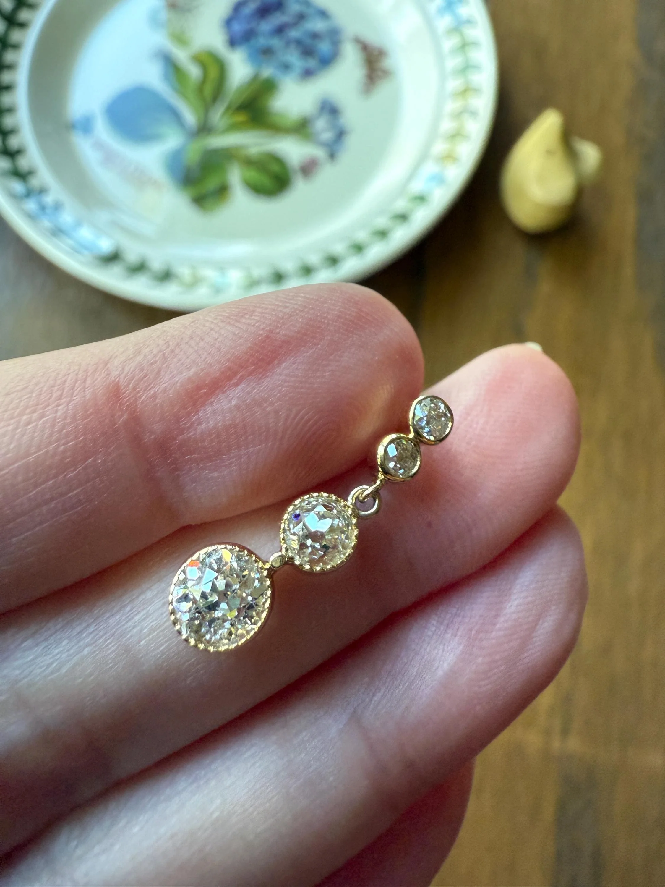 CHUNKY 1.4 Carat Old Mine Cut DIAMOND Antique 14k Gold Pendant Victorian Bezel Set Dangle - Image 2