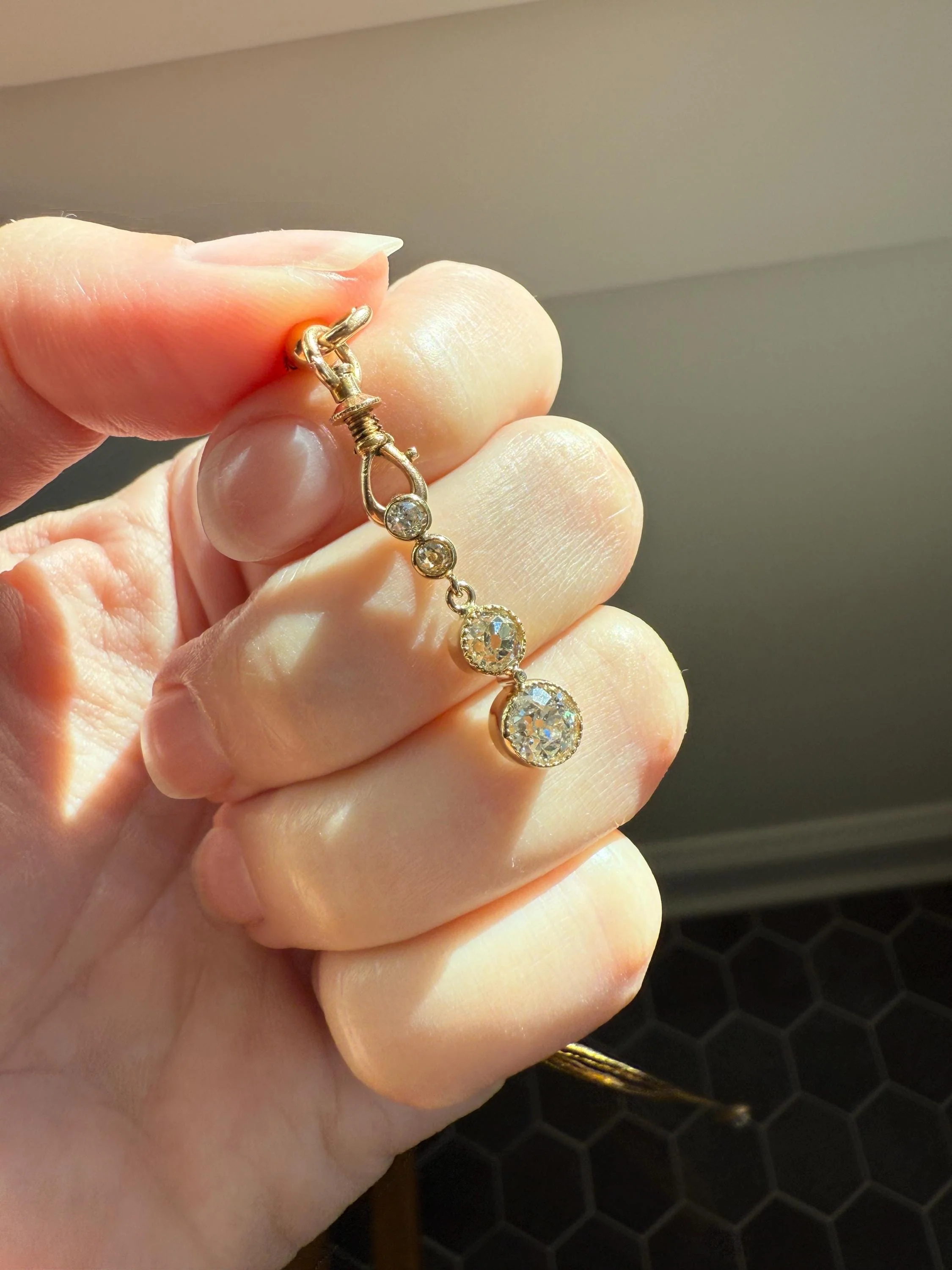 CHUNKY 1.4 Carat Old Mine Cut DIAMOND Antique 14k Gold Pendant Victorian Bezel Set Dangle - Image 4