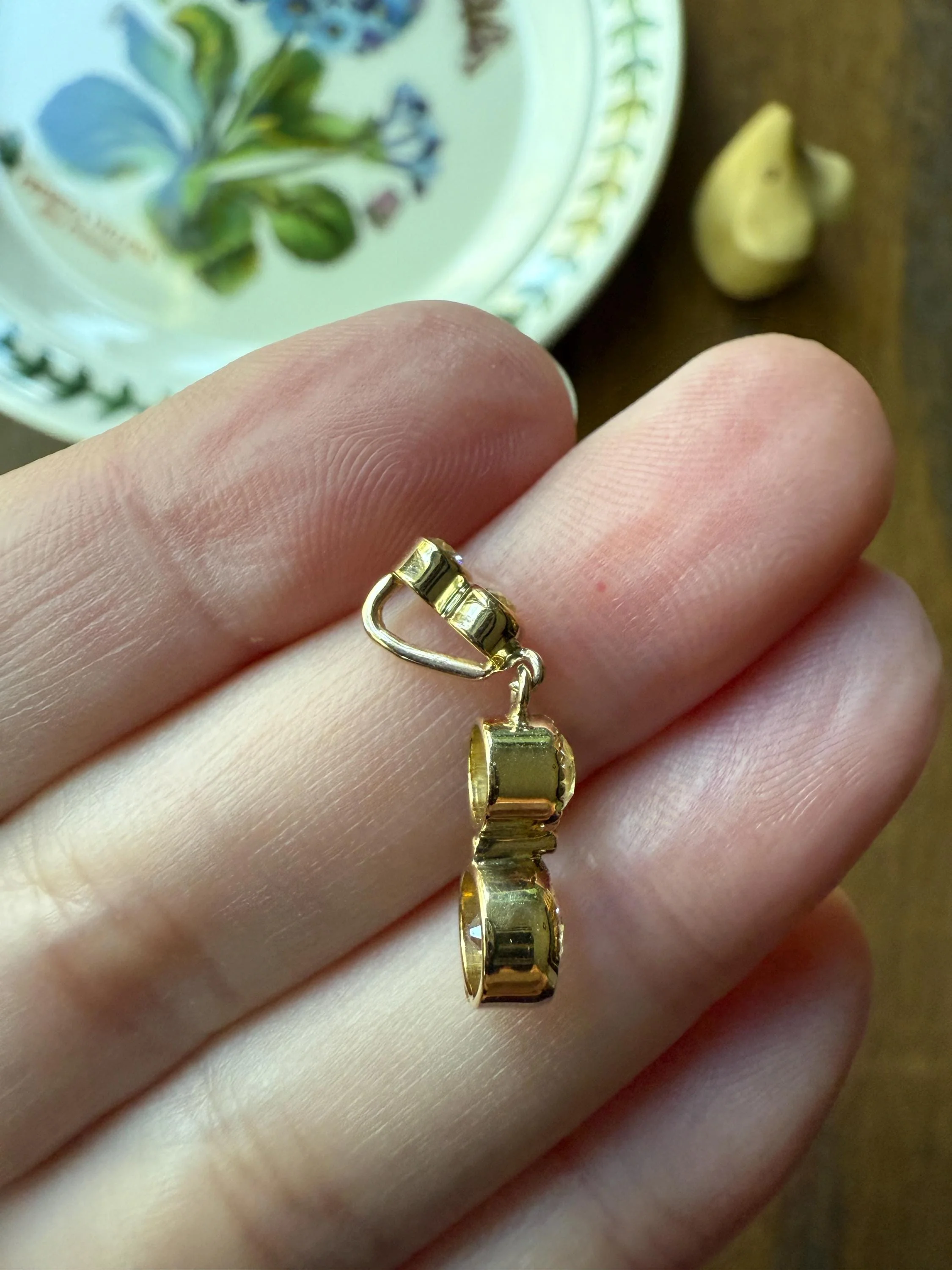 CHUNKY 1.4 Carat Old Mine Cut DIAMOND Antique 14k Gold Pendant Victorian Bezel Set Dangle - Image 9