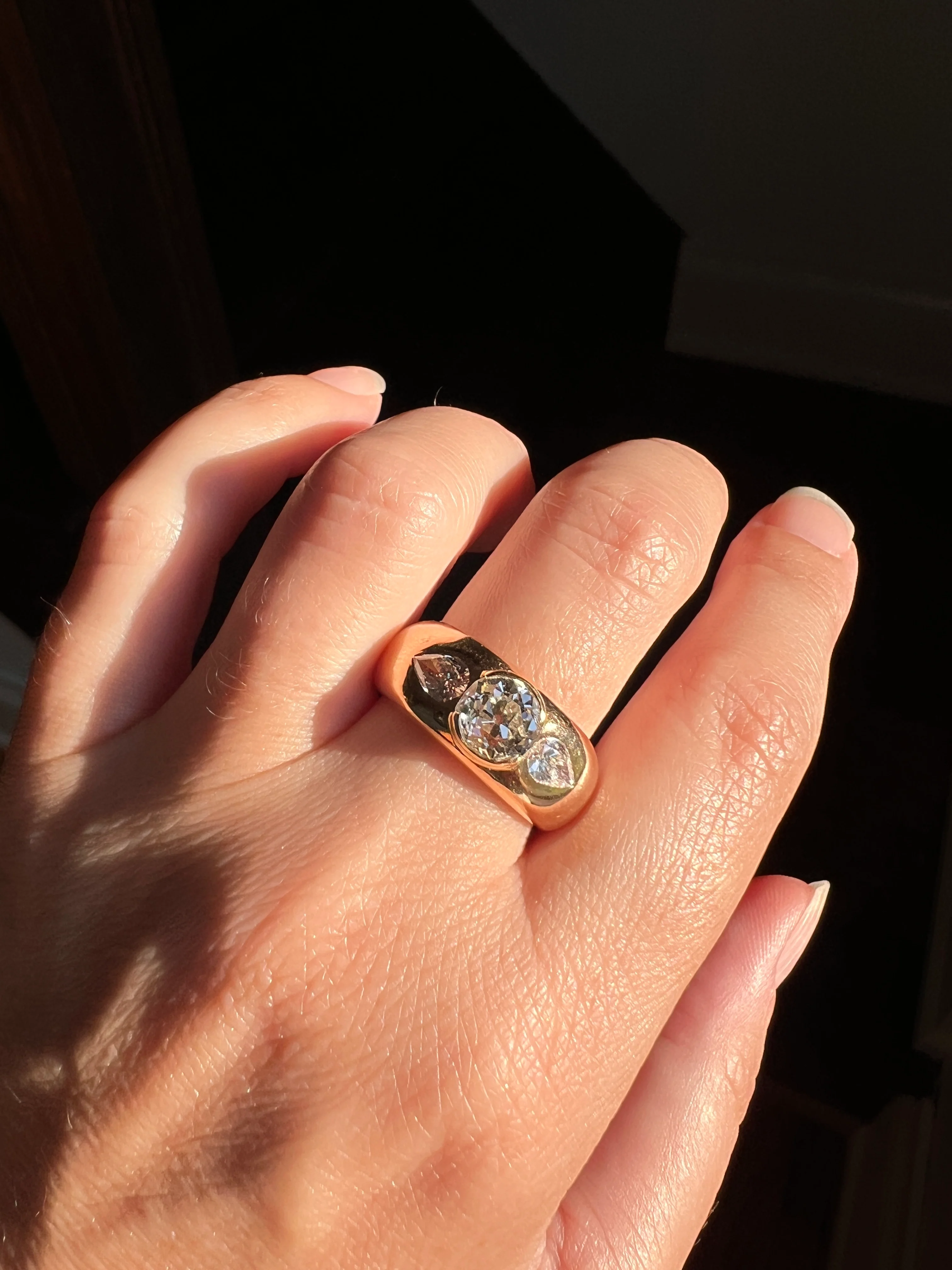 Chunky 1.75 Carat Old Mine Cut DIAMOND Pear Gypsy Ring 10g 18k Gold HEAVY Vintage Stacker 9mm Wide Gypsy Band - Image 11