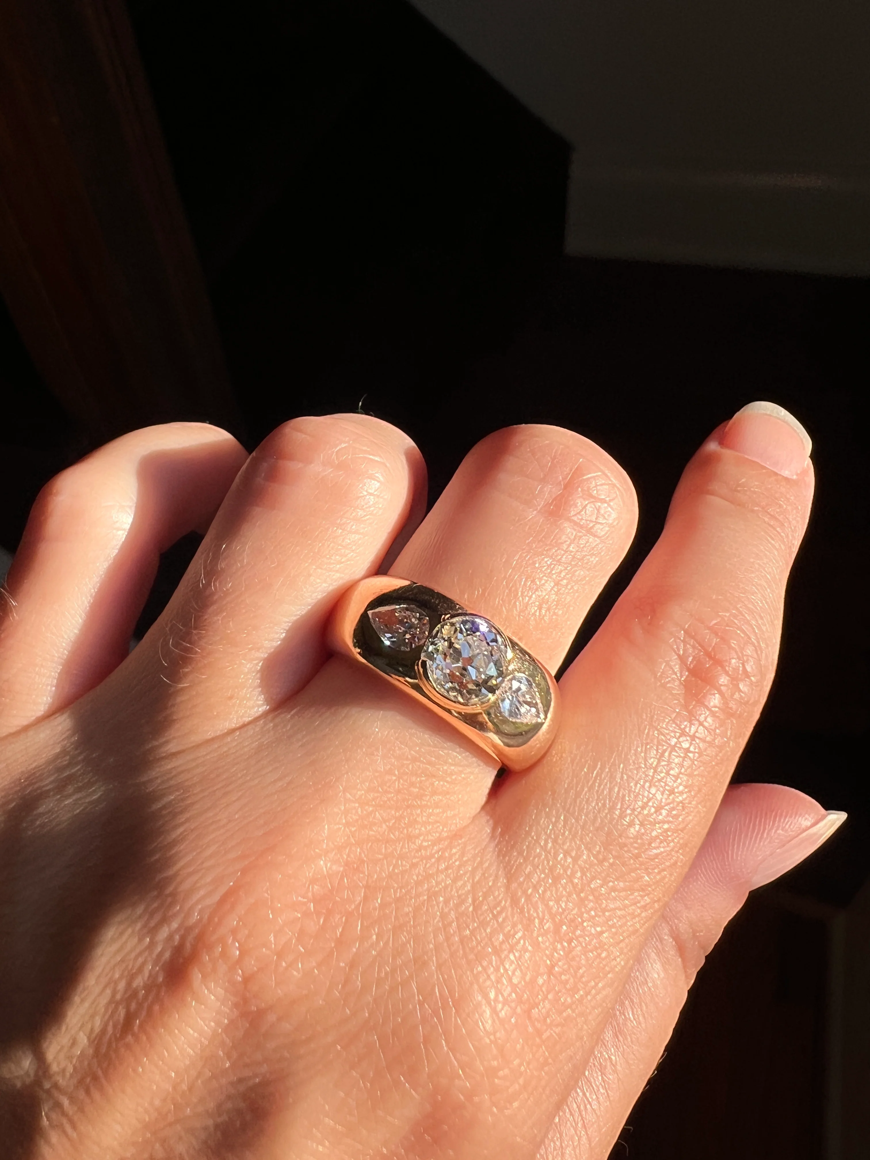 Chunky 1.75 Carat Old Mine Cut DIAMOND Pear Gypsy Ring 10g 18k Gold HEAVY Vintage Stacker 9mm Wide Gypsy Band - Image 12