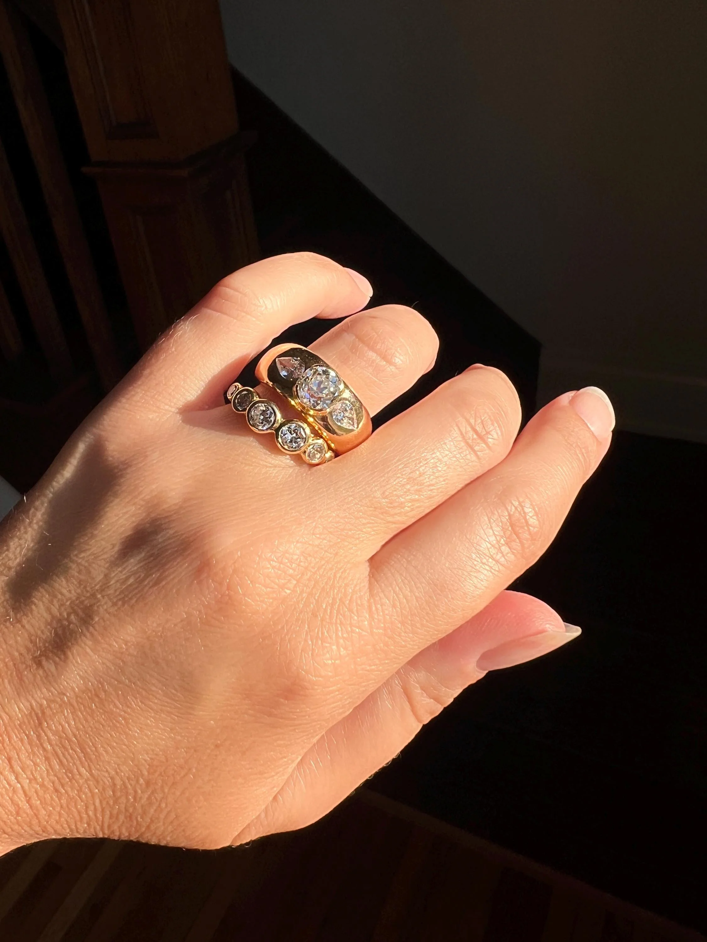 Chunky 1.75 Carat Old Mine Cut DIAMOND Pear Gypsy Ring 10g 18k Gold HEAVY Vintage Stacker 9mm Wide Gypsy Band - Image 4