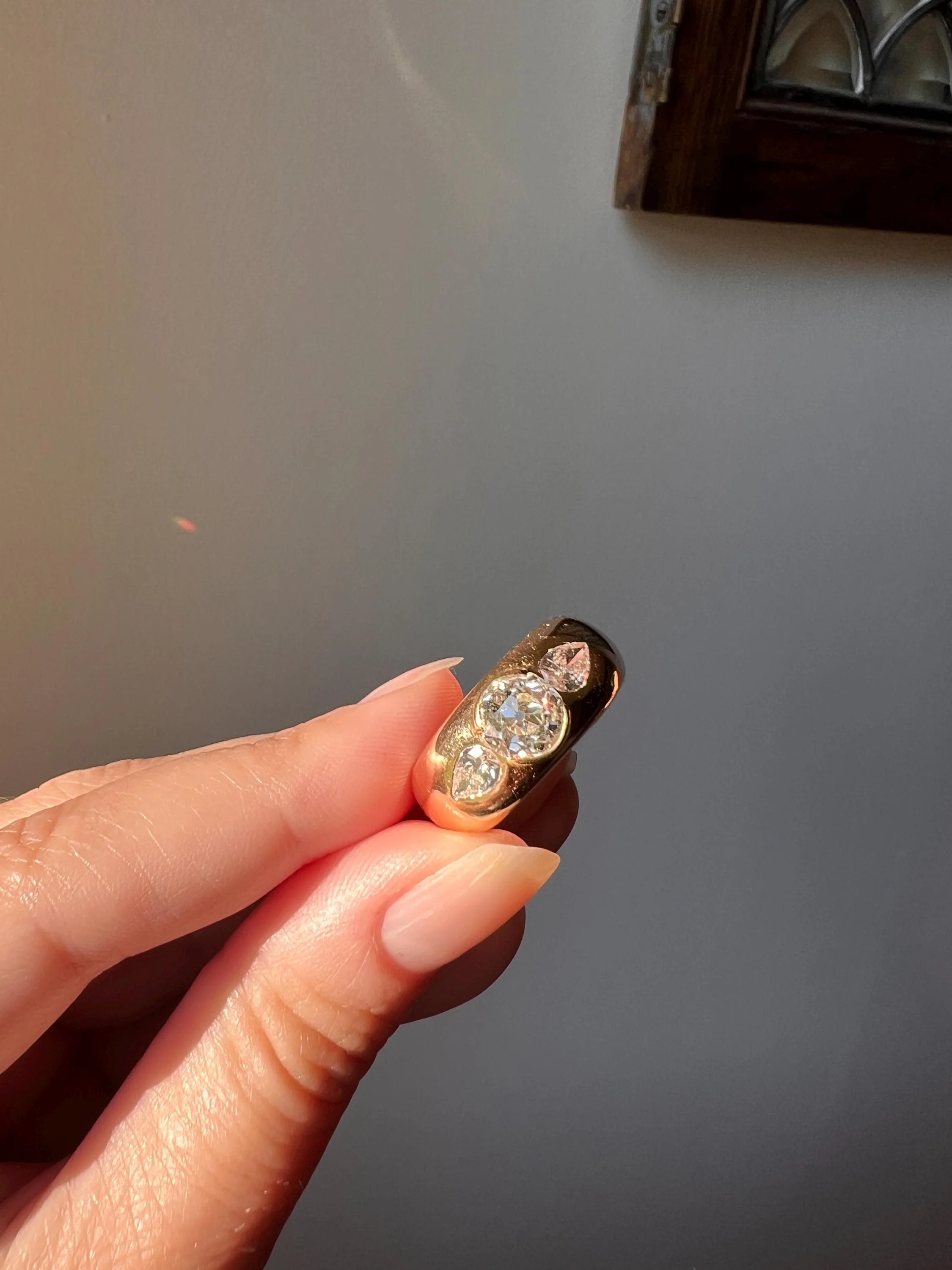 Chunky 1.75 Carat Old Mine Cut DIAMOND Pear Gypsy Ring 10g 18k Gold HEAVY Vintage Stacker 9mm Wide Gypsy Band - Image 6